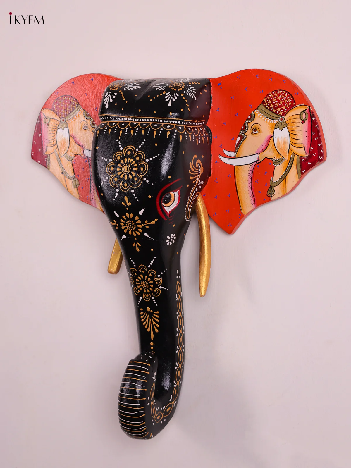 Wooden Handpainted elephant Head - Black-KEC26010 - Image 2