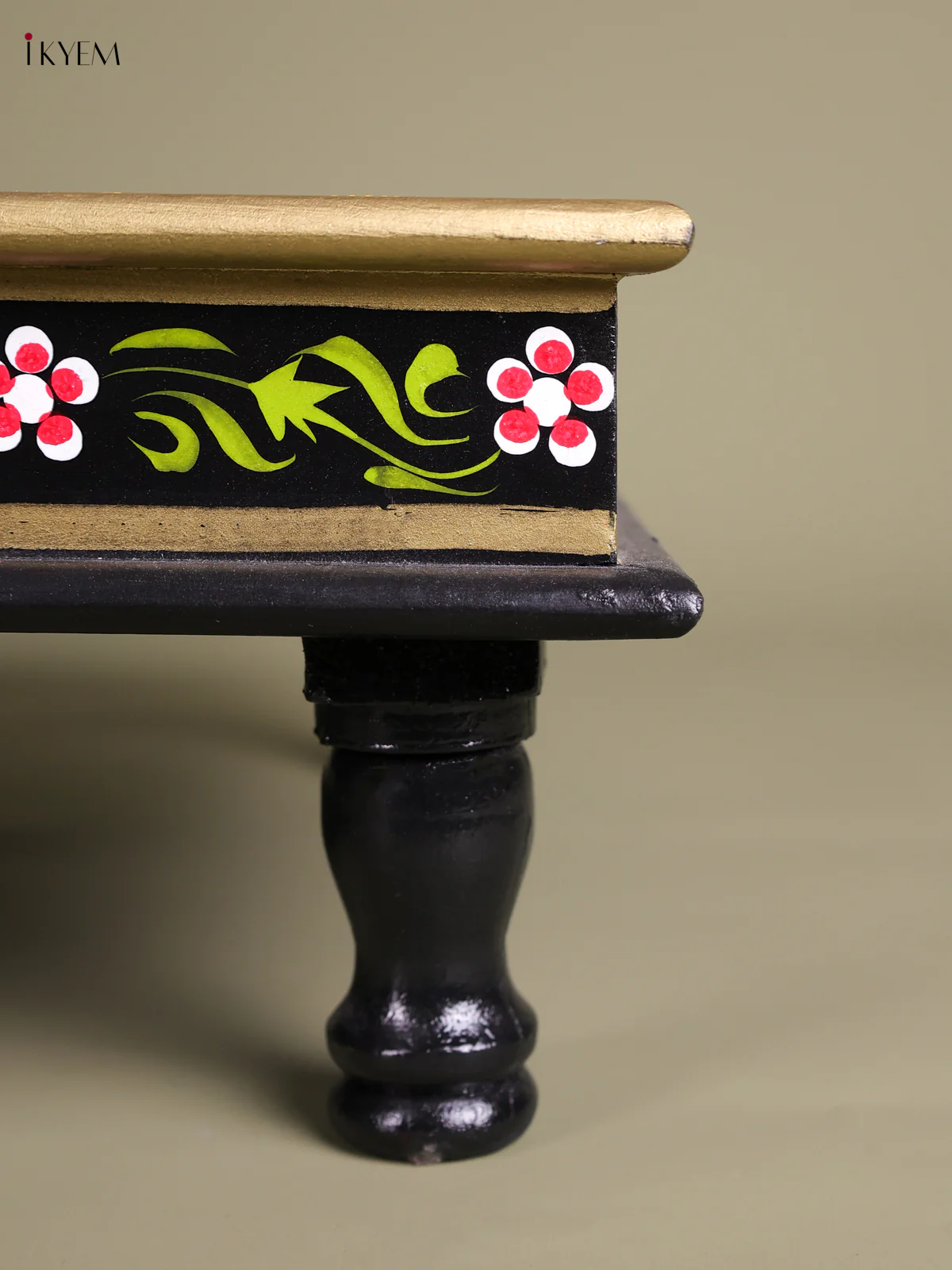 Cow Hand-Painted Wooden Bajot - 15 Inches-KEC26017 - Image 3