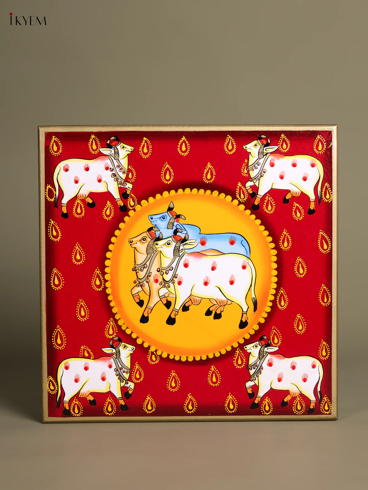 Cow Hand-Painted Wooden Bajot - 15 Inches-KEC26017 - Image 4