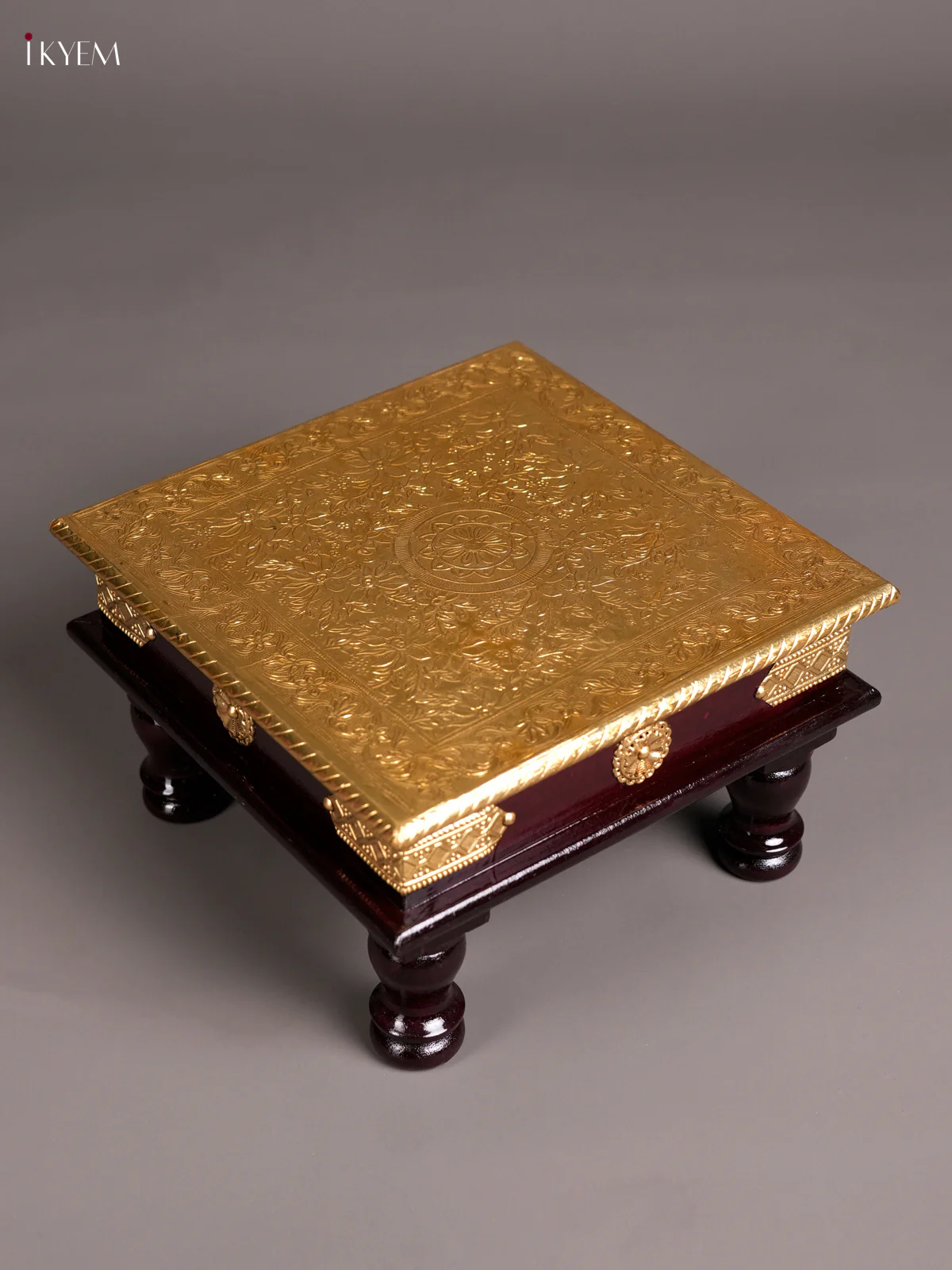 Wooden Brass Fitted Stool - (10x10)-KEC26021