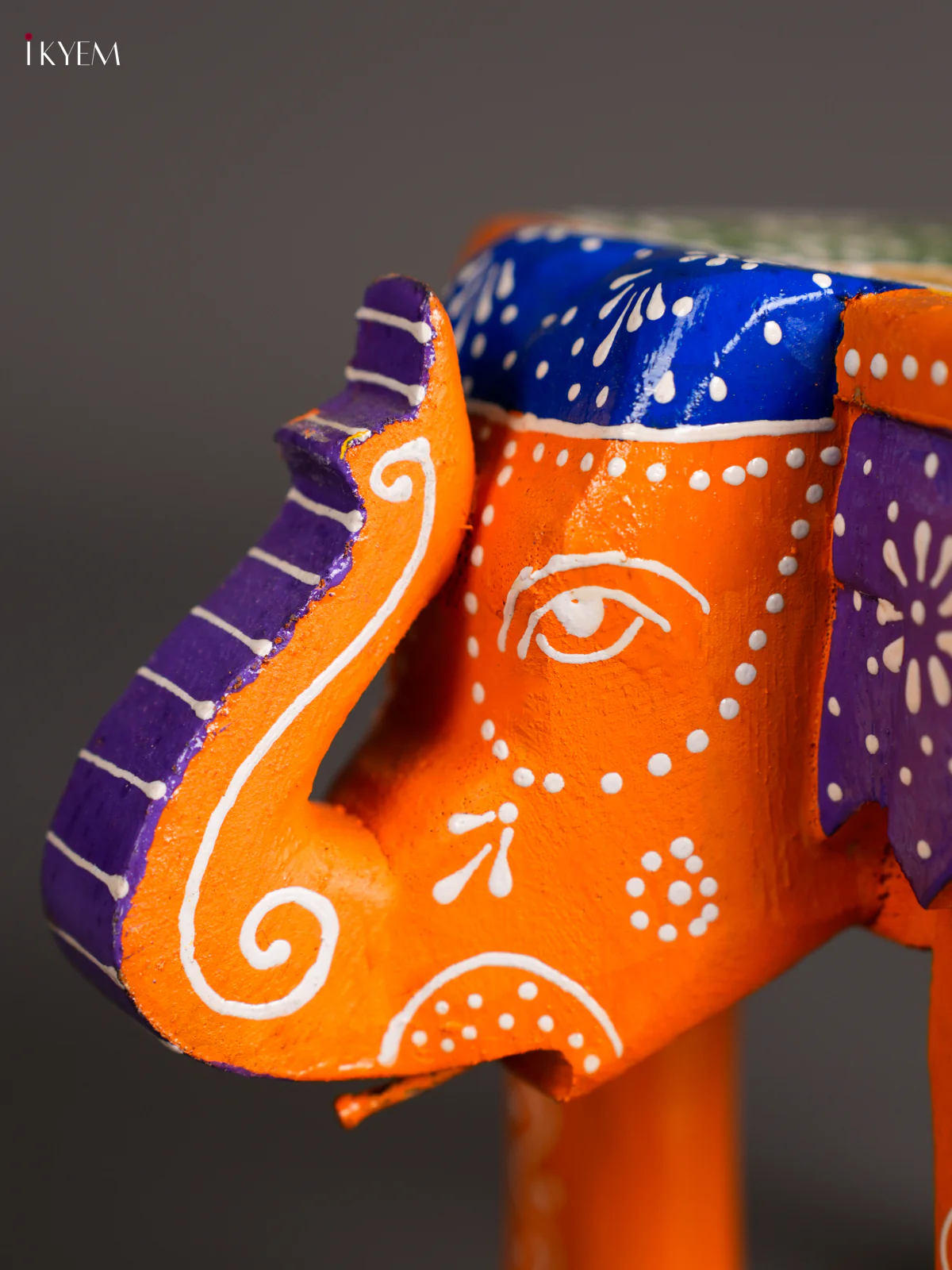 Wooden Handpainted Elephant Stool - 6 inch Multi Color-KEC26027 - Image 2