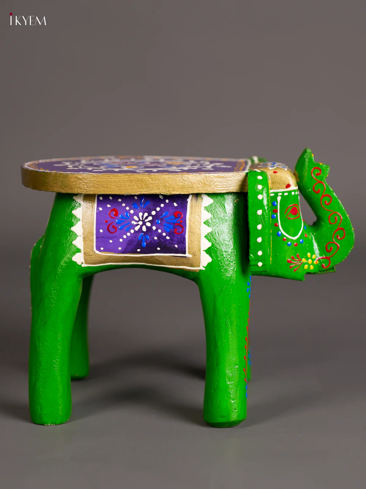 Wooden Handpainted Elephant Stool - 6 inch Multi Color-KEC26030 - Image 3