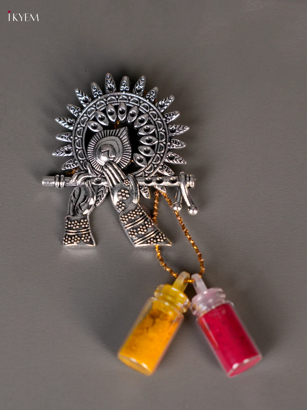 Silver Plated Krishna Flute Haldi Kumkum Bottle - 2 Inches-KED04012