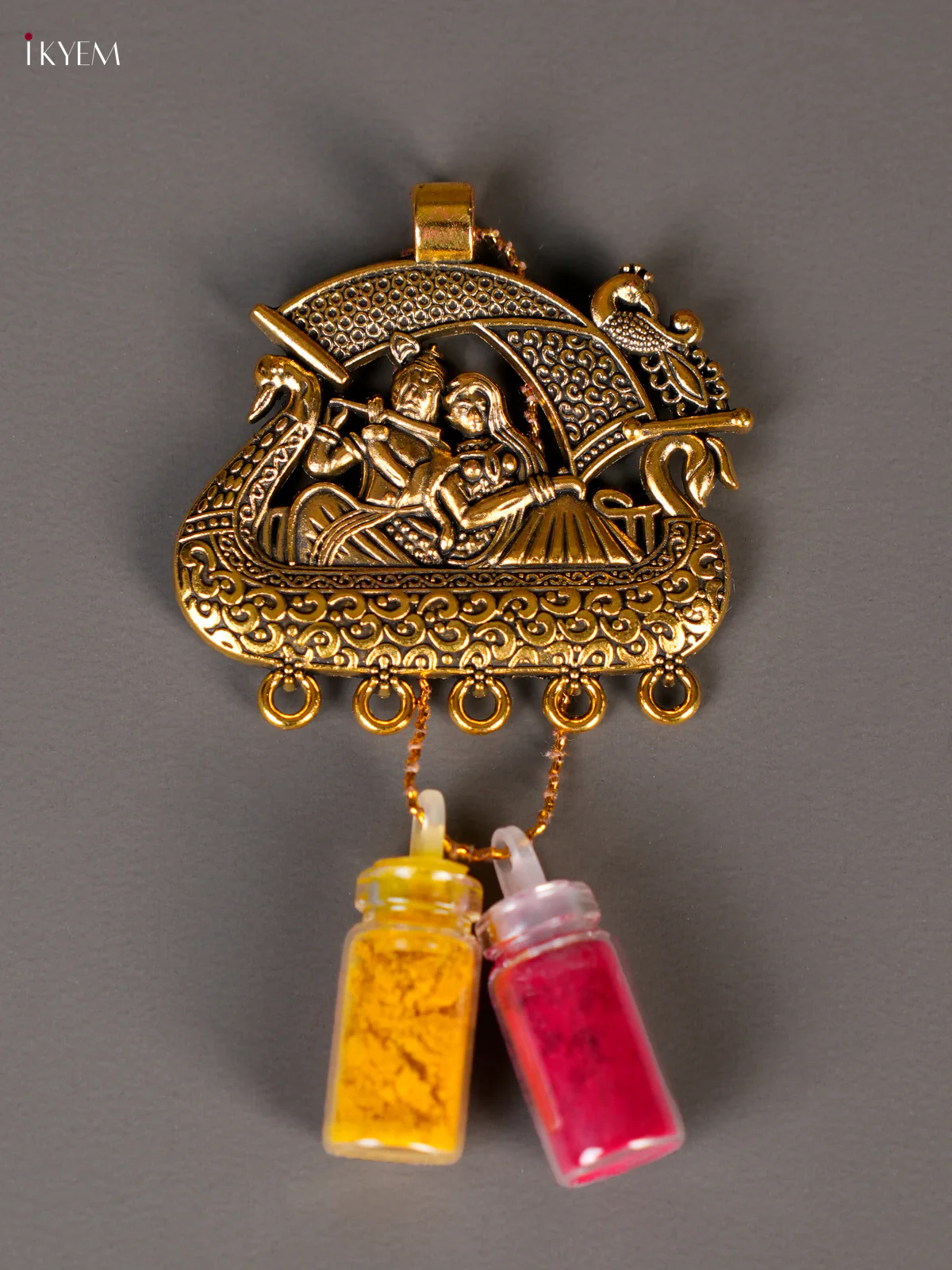 Gold Plated Radha Krishna In Jhoola Haldi Kumkum Bottle - 1.8 inch-KED04015