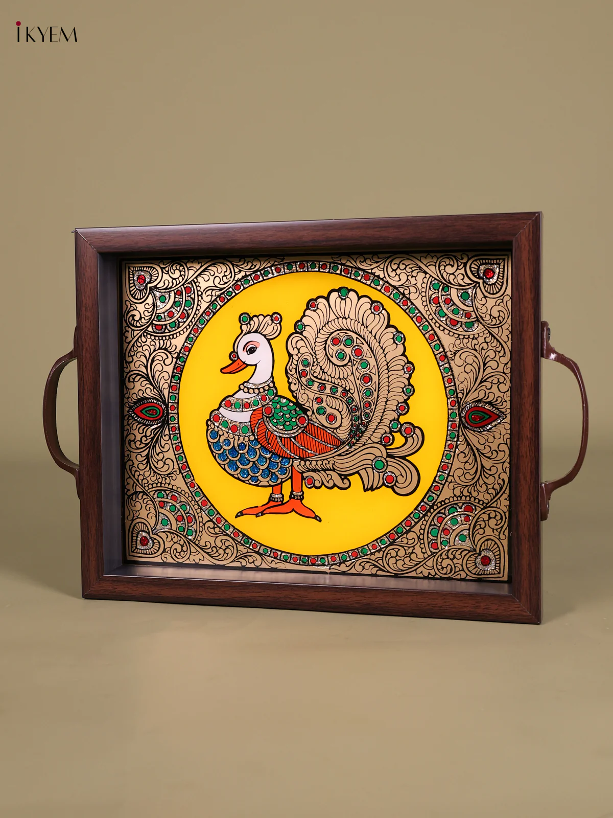 Reverse Glass Painted Tray (11x9) - Annapakshi - Yellow-KED07003 - Image 3