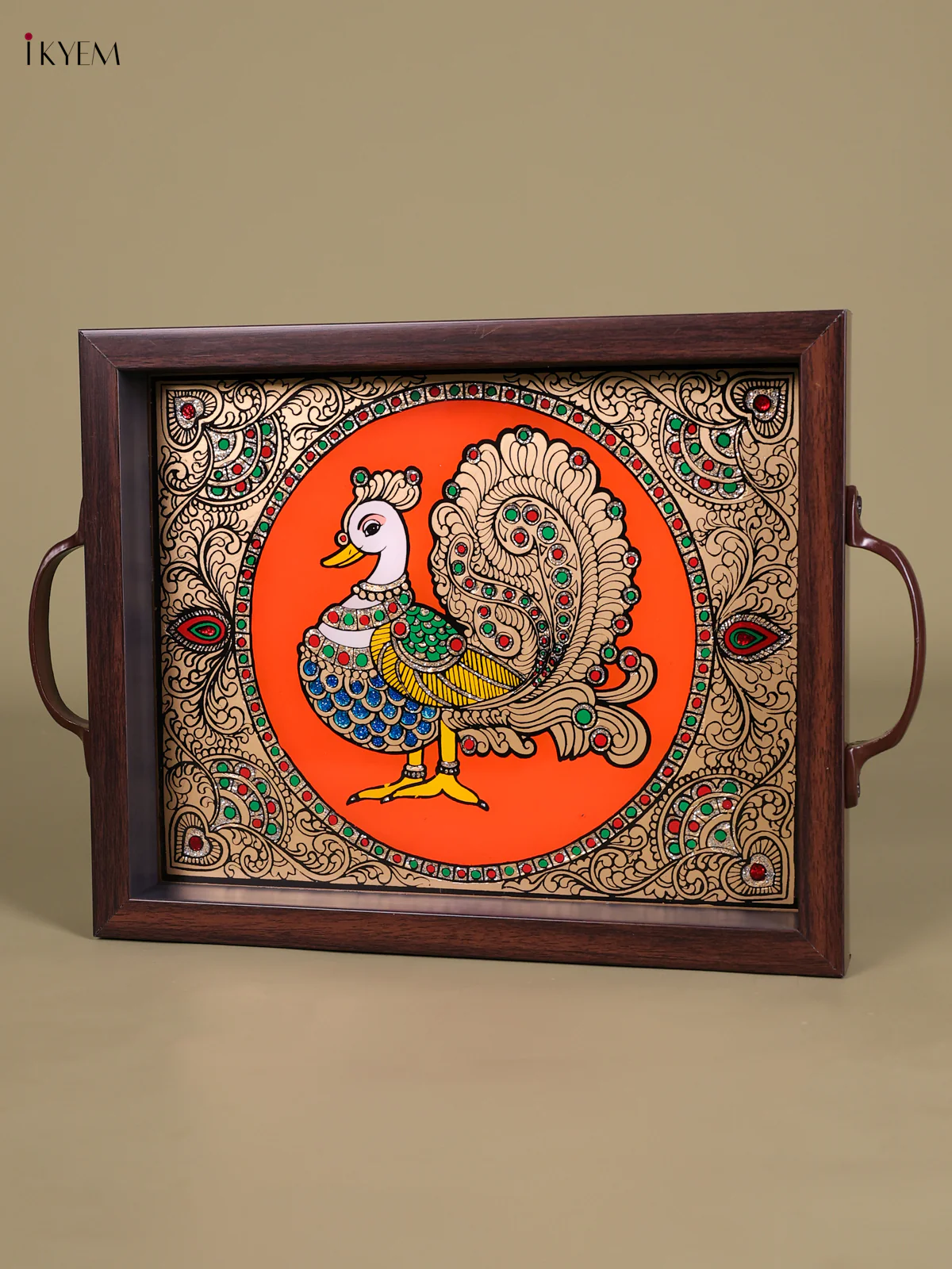 Reverse Glass Painted Tray (11x9) - Annapakshi - Orange-KED07004 - Image 3