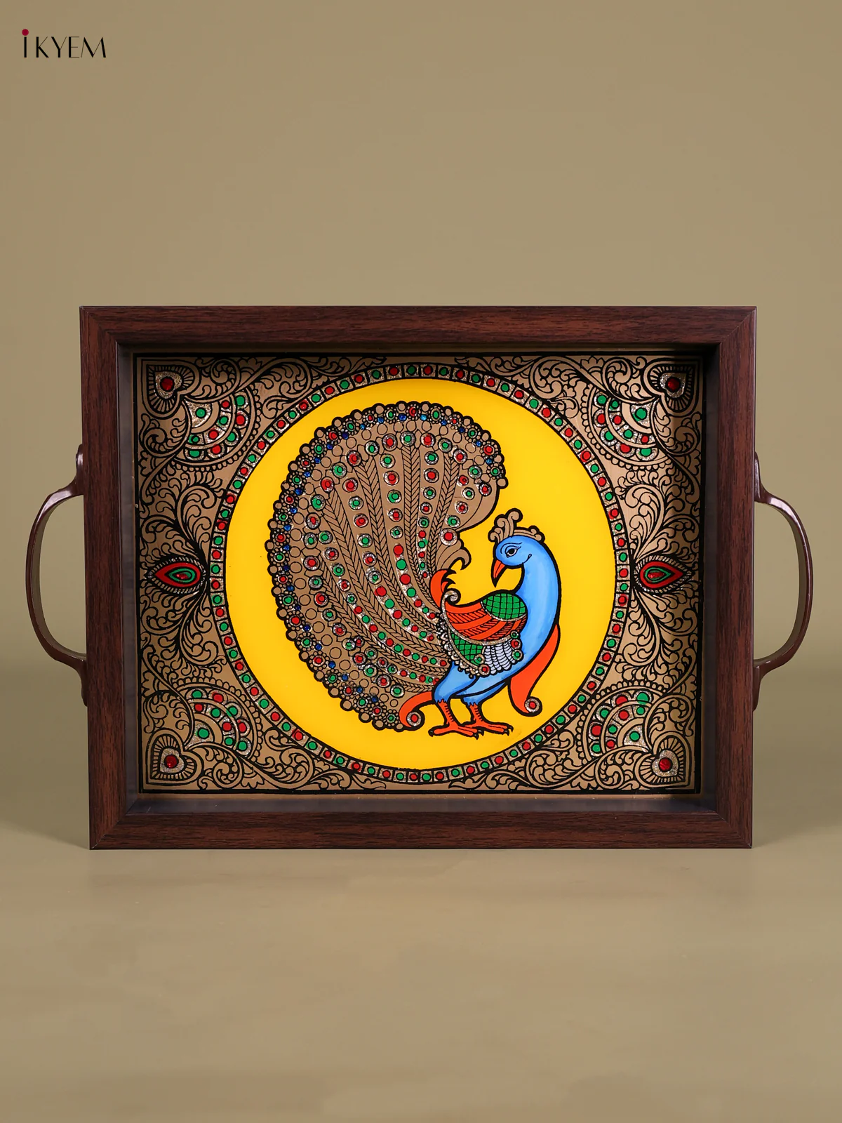 Reverse Glass Painted Tray (11x9) - Peacock - Yellow-KED07008 - Image 2