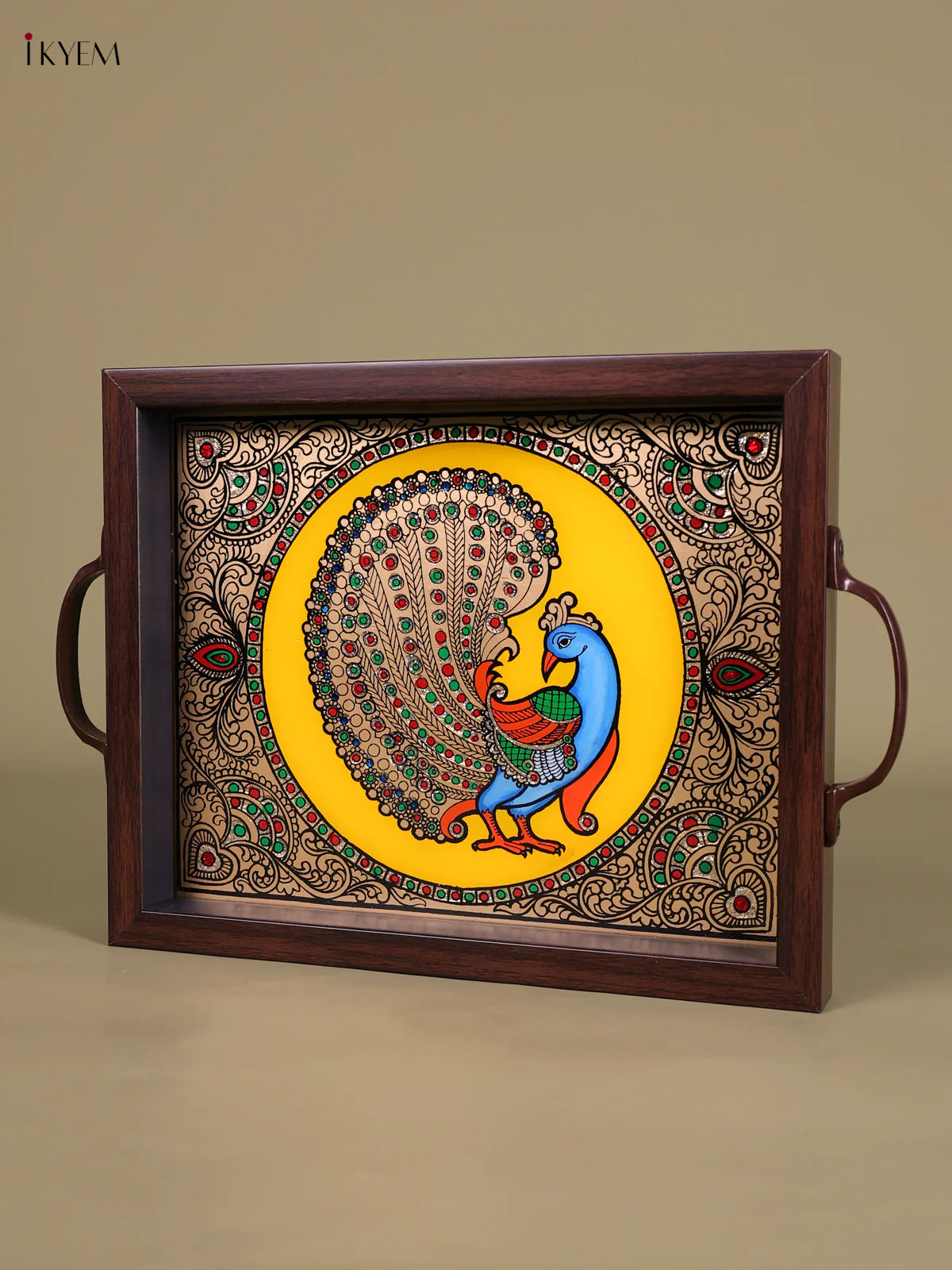 Reverse Glass Painted Tray (11x9) - Peacock - Yellow-KED07008 - Image 3