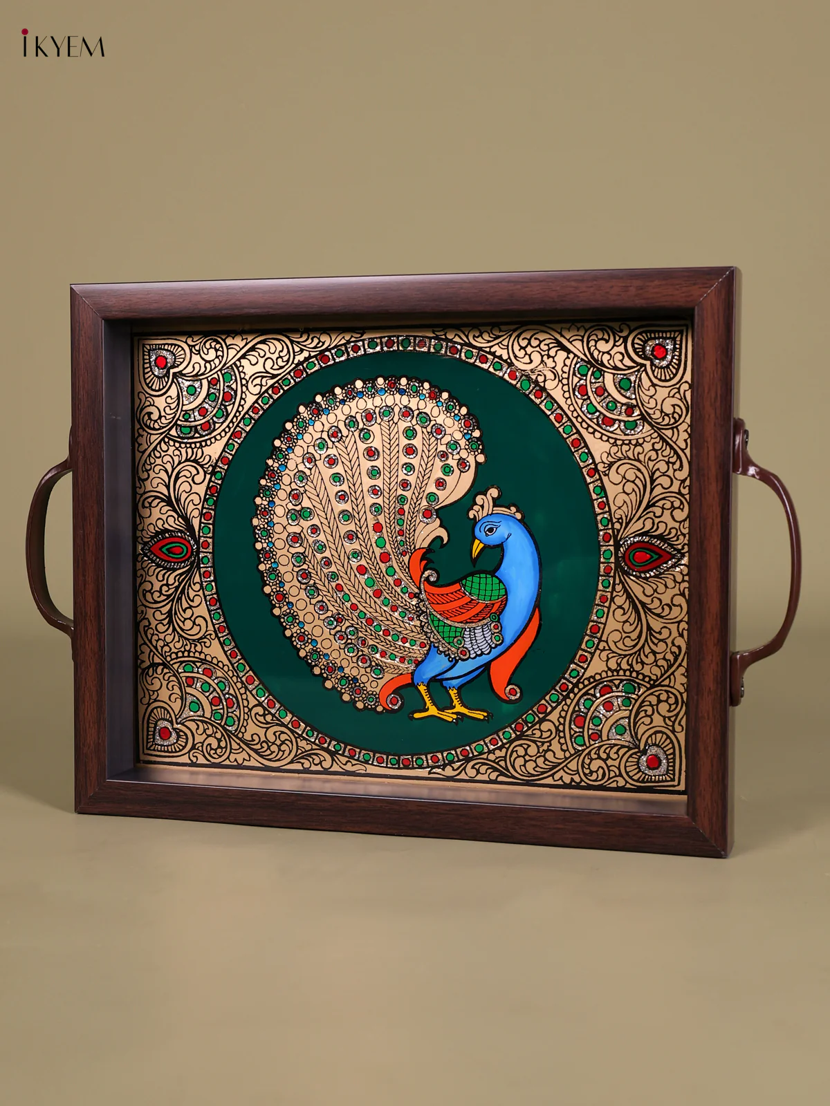 Reverse Glass Painted Tray (11x9) - Peacock - Green-KED07010 - Image 3