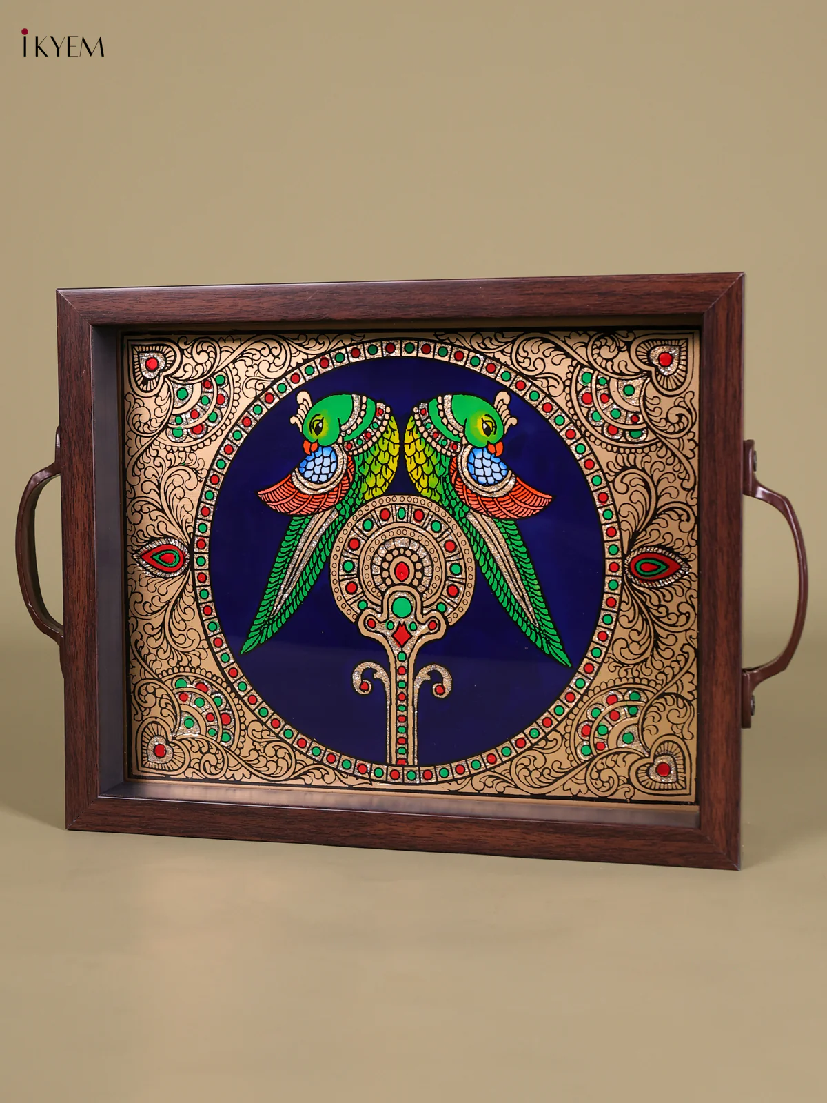 Reverse Glass Painted Tray (11x9) - Twin Parrot - Blue-KED07011 - Image 3