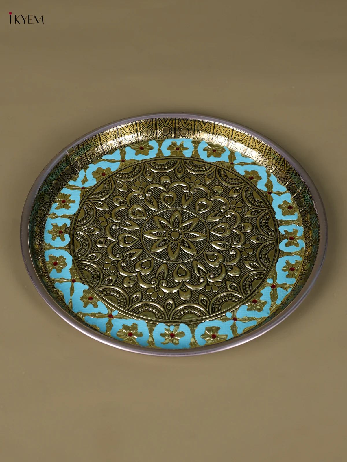 Meenakari Round Plate Flower Design (8×8) Inch - Blue-KED09030