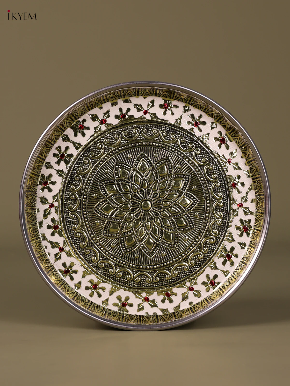Meenakari Round Plate Floral Design (8×8) Inch - White-KED09031 - Image 2