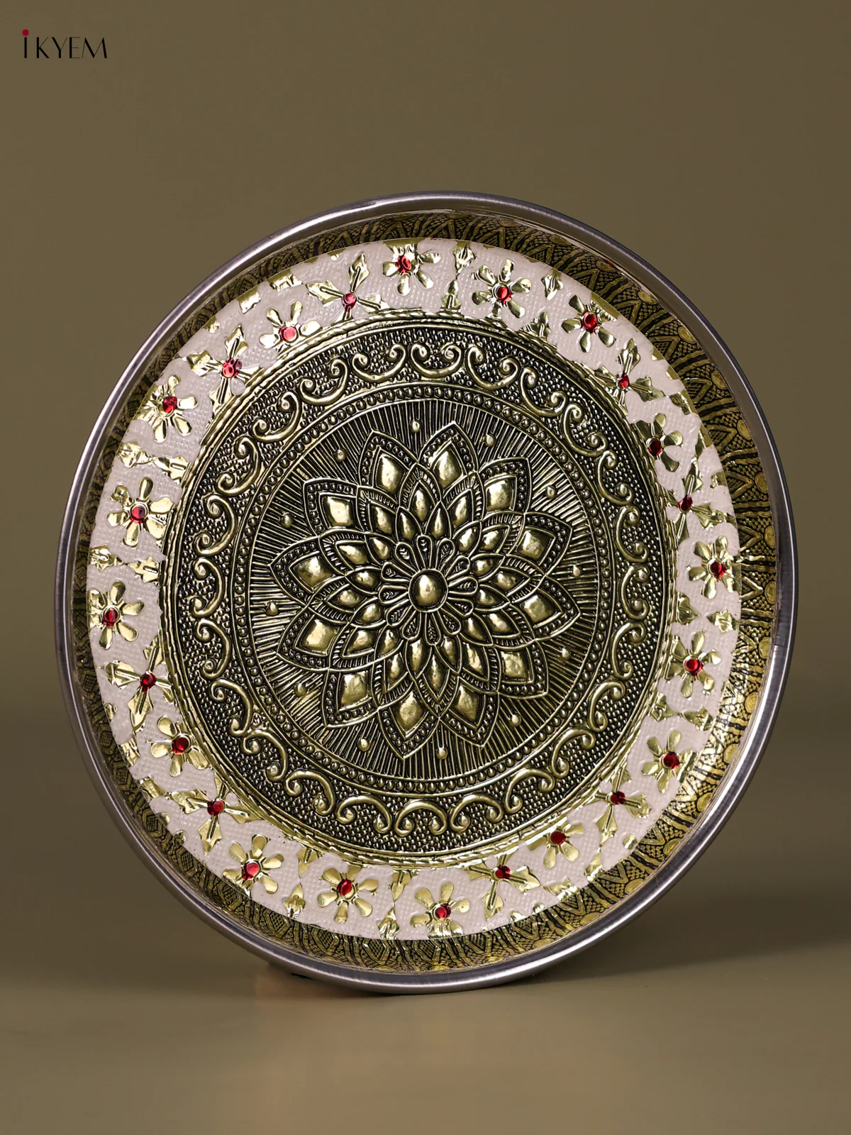 Meenakari Round Plate Floral Design (8×8) Inch - White-KED09031 - Image 3