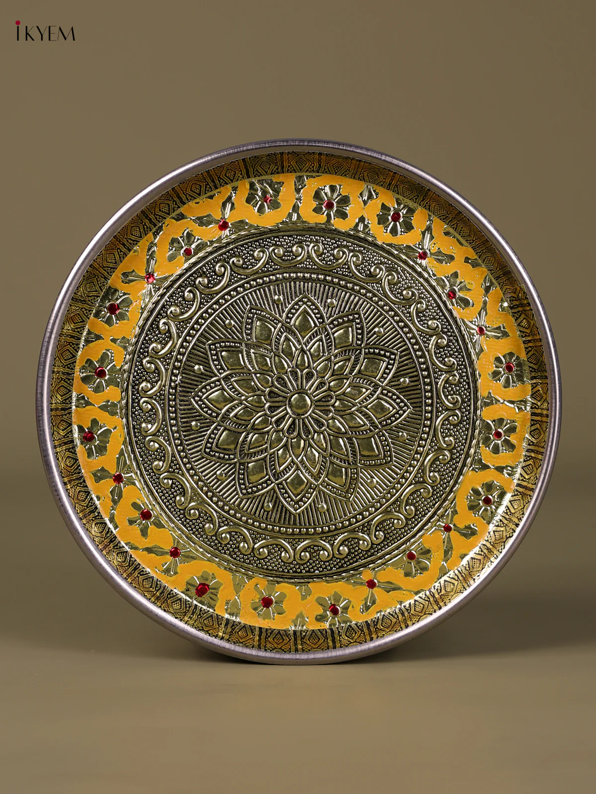 Meenakari Round Plate Floral Design (8×8) Inch - Yellow-KED09032 - Image 2