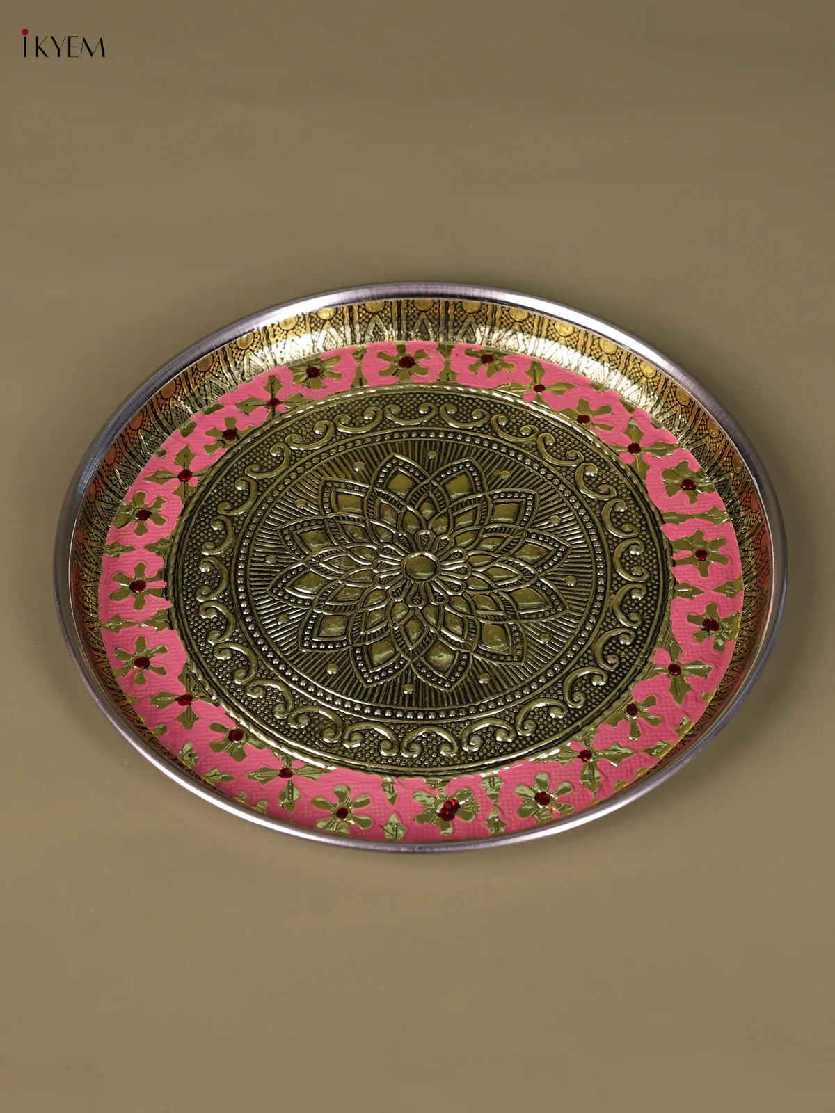 Meenakari Round Plate Floral Design (8×8) Inch - Pink-KED09033
