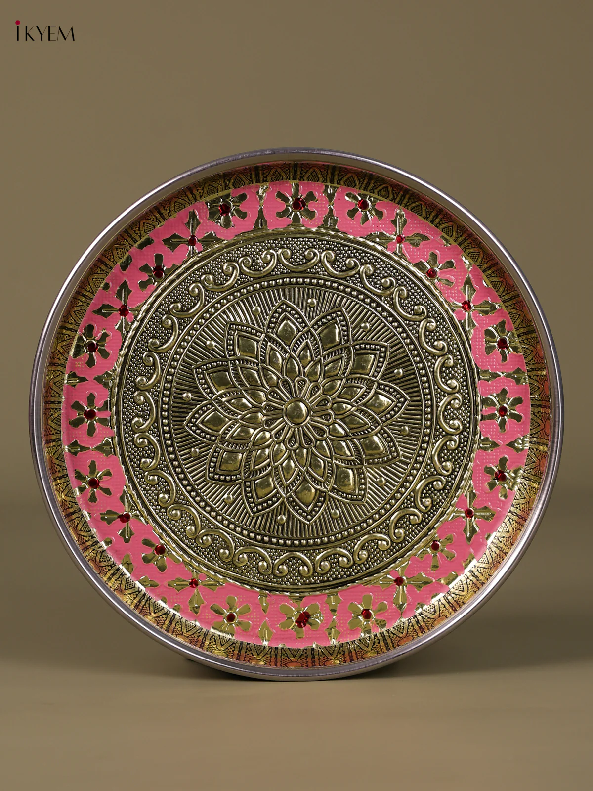 Meenakari Round Plate Floral Design (8×8) Inch - Pink-KED09033 - Image 2
