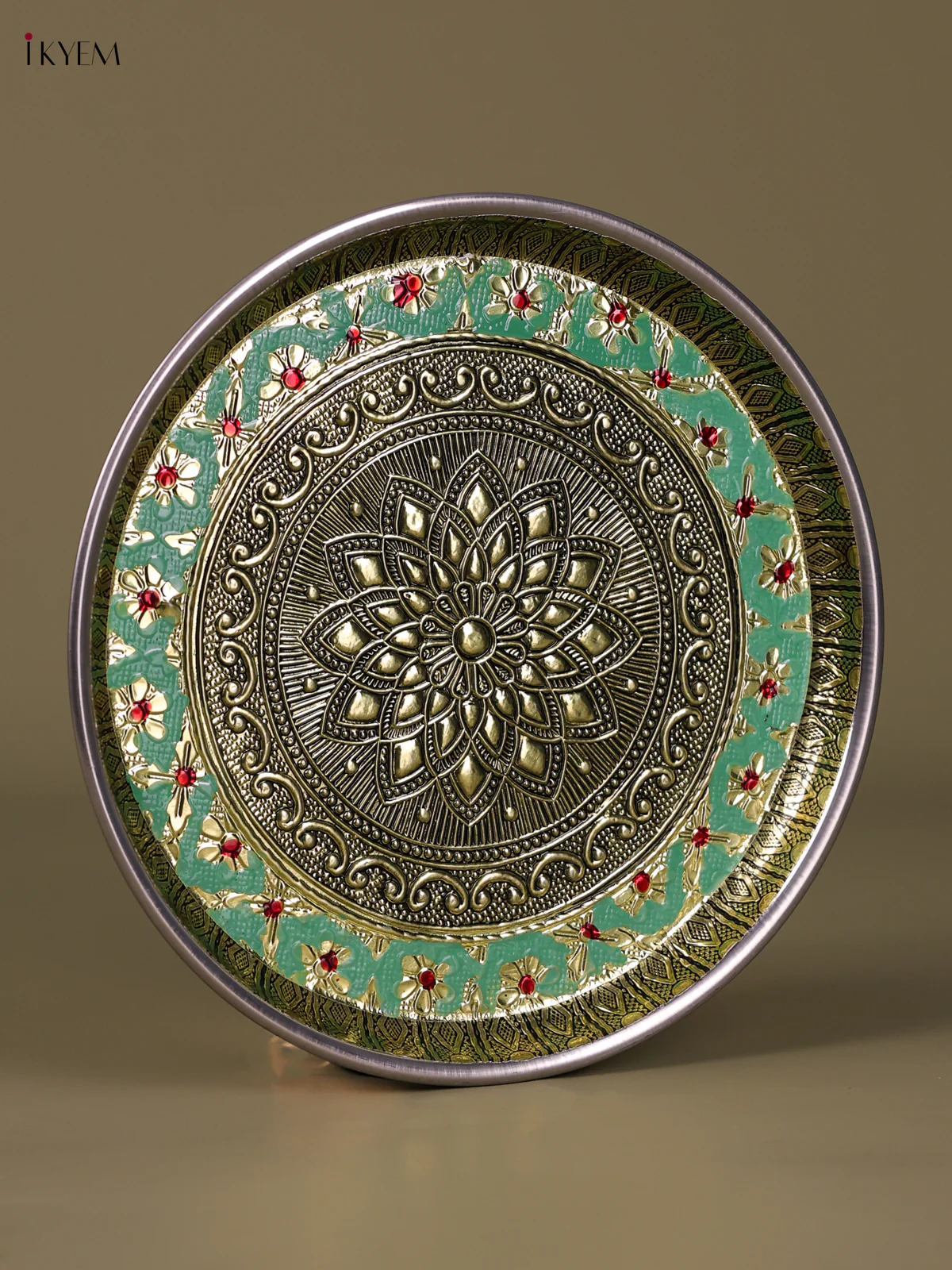 Meenakari Round Plate Floral Design (8×8) Inch - Green-KED09034 - Image 2