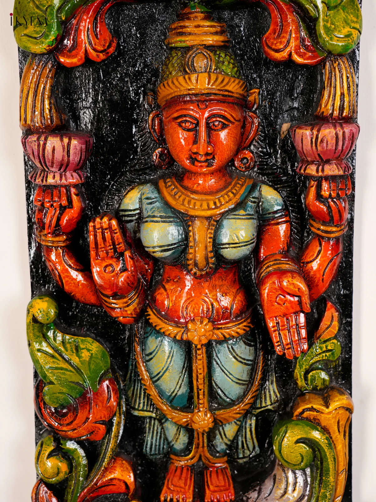 Wooden handpainted Lakshmi with Peacock-KED13003 - Image 2