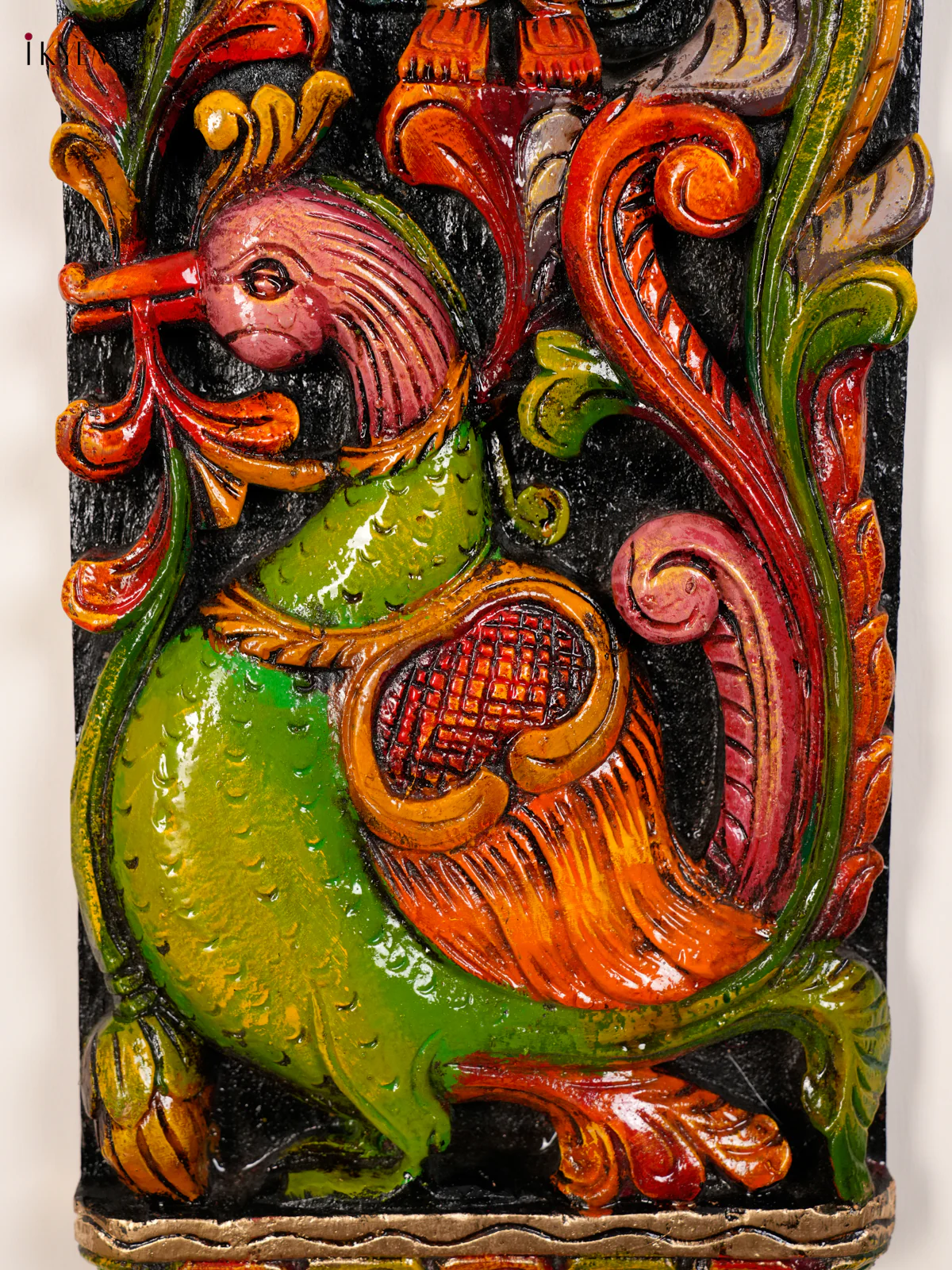 Wooden handpainted Lakshmi with Peacock-KED13003 - Image 3