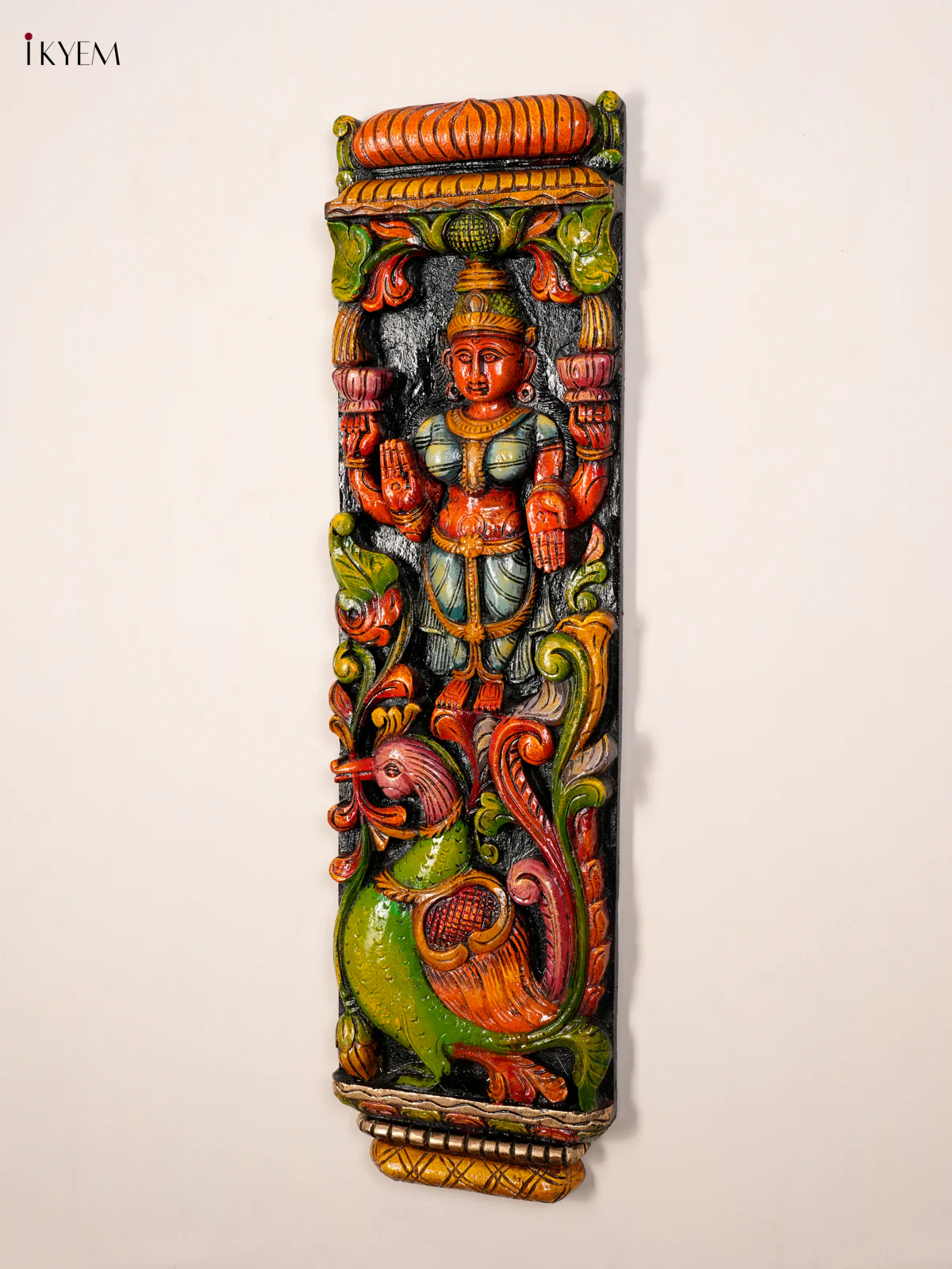 Wooden handpainted Lakshmi with Peacock-KED13003 - Image 4