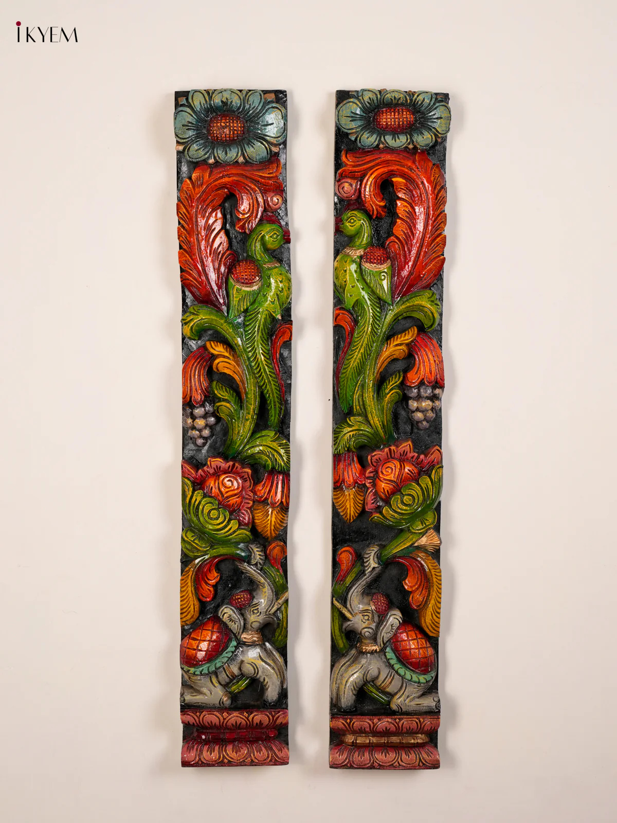 Wooden handpainted Peacock Vertical Set of 2-KED13004