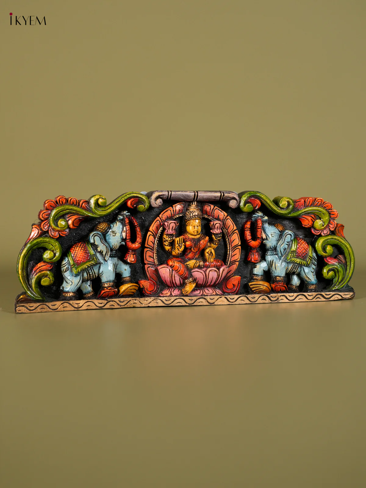 Wooden Handpainted Gaja Lakshmi Panel-KED13009 - Image 3