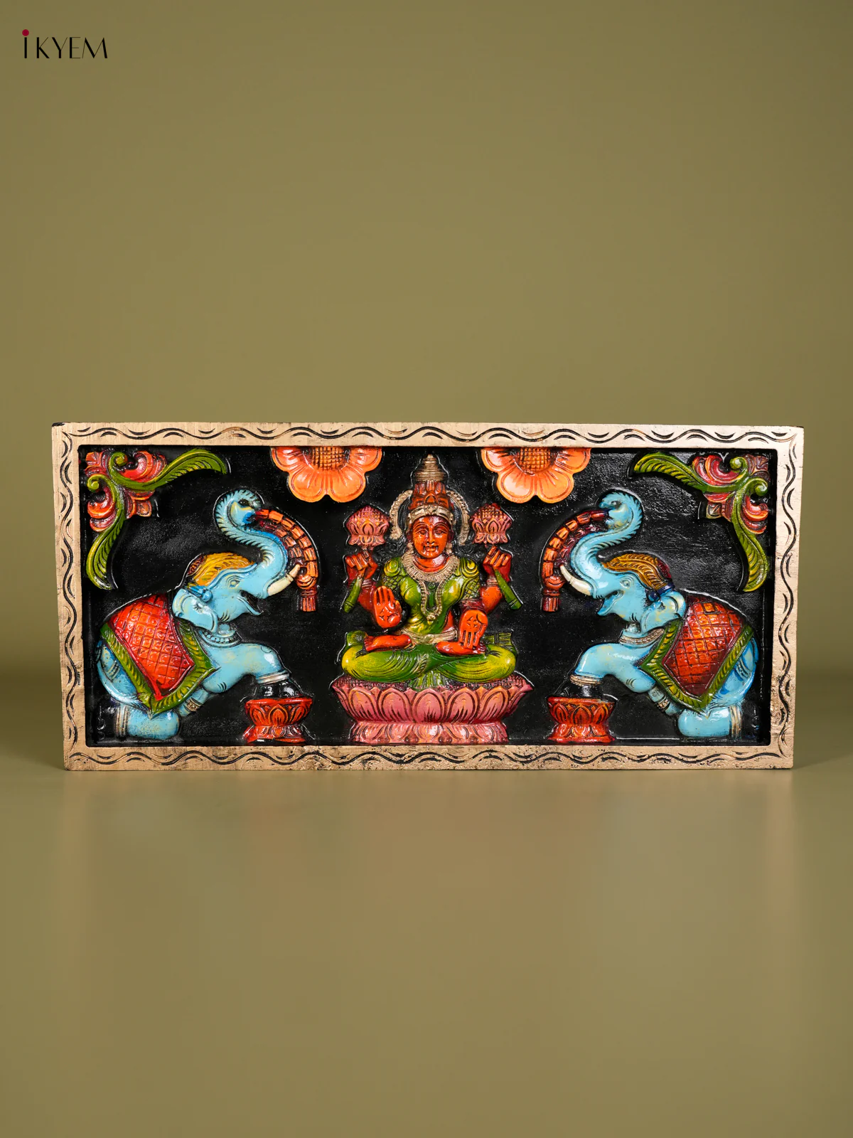 Wooden Handpainted Gaja lakshmi Panel-KED13016