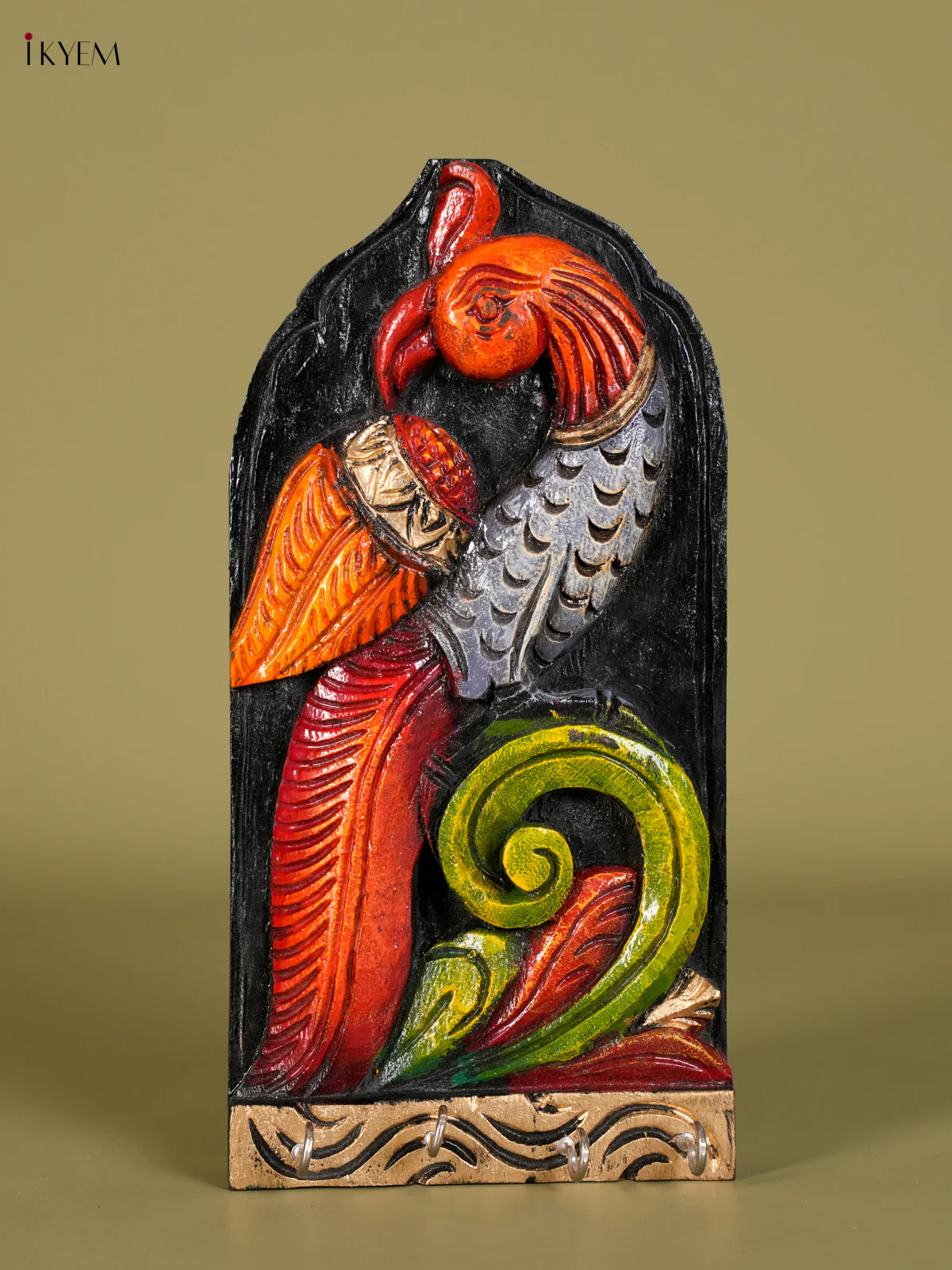 Wooden Handpainted Parrot Keychain Holder-KED13021