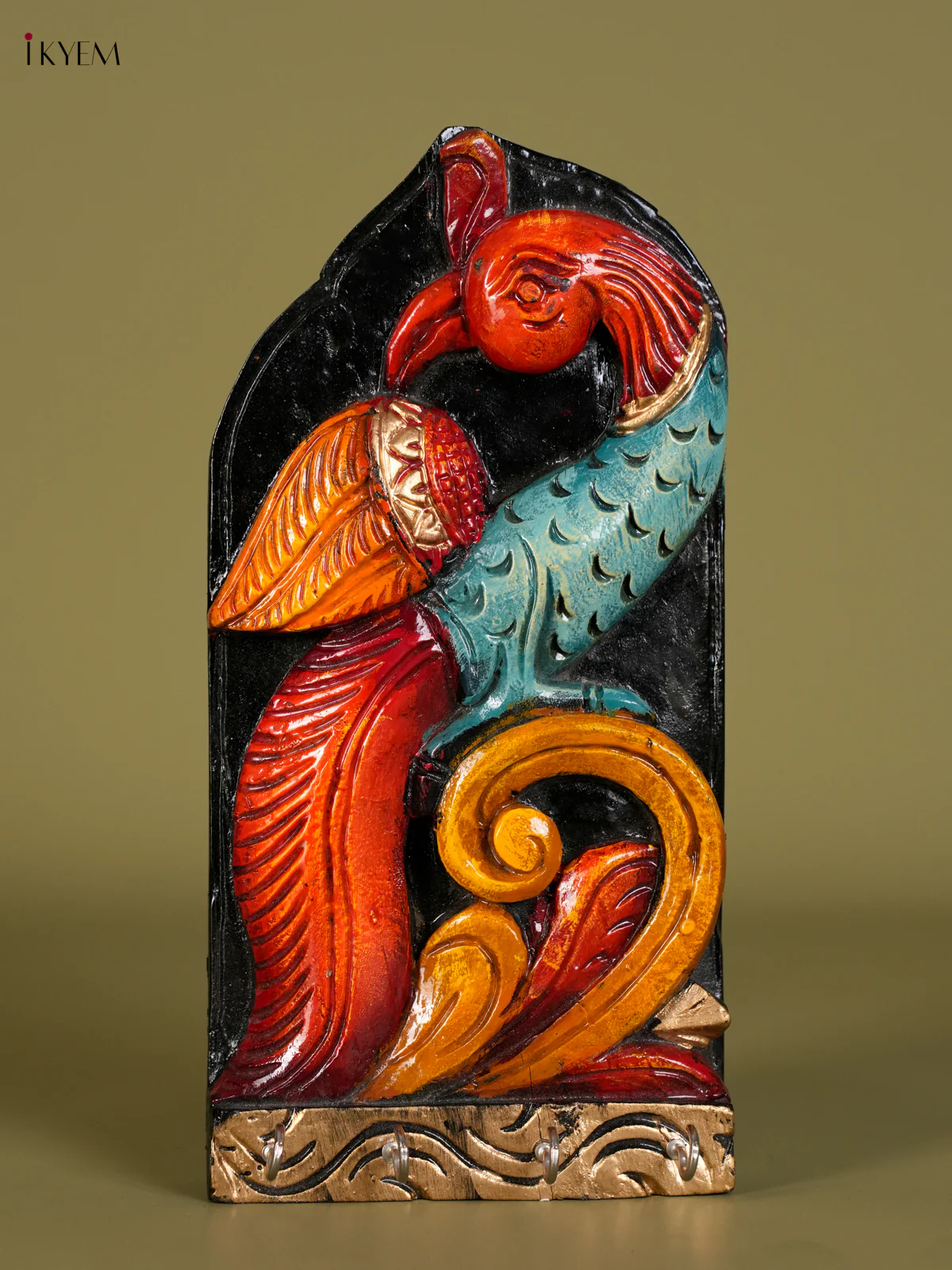 Wooden Handpainted Parrot Keychain Holder-KED13022