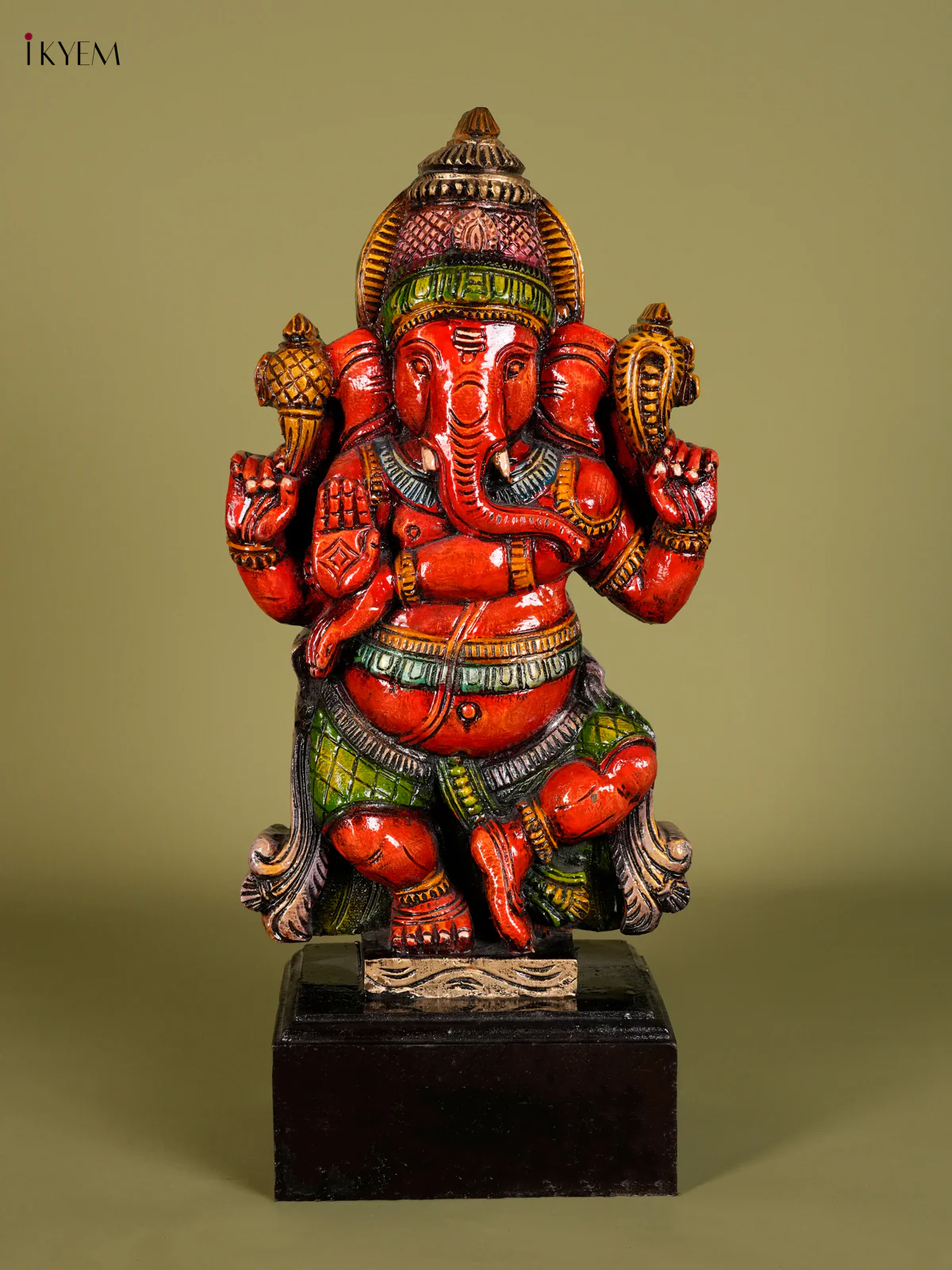 Wooden Handpainted Natiya Ganapathy Statue-KED13024