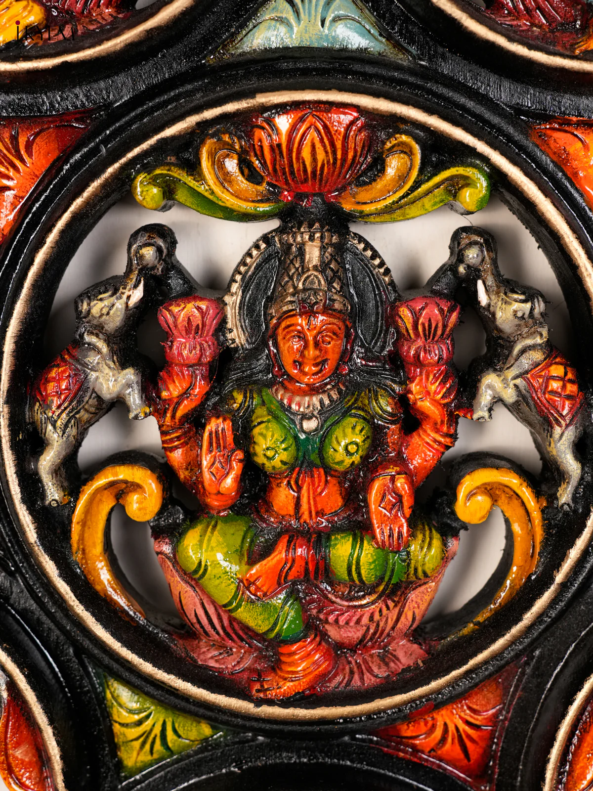 Hand-Painted Wooden Ashtalakshmi Circular Panel - Small-KED13027 - Image 2
