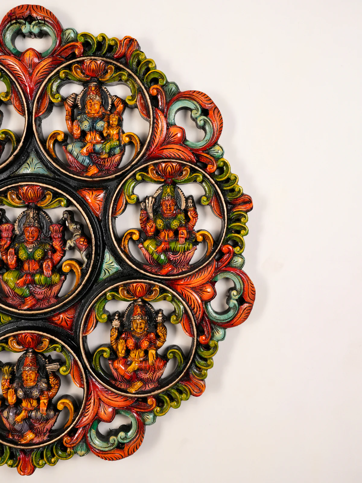 Hand-Painted Wooden Ashtalakshmi Circular Panel - Small-KED13027 - Image 3
