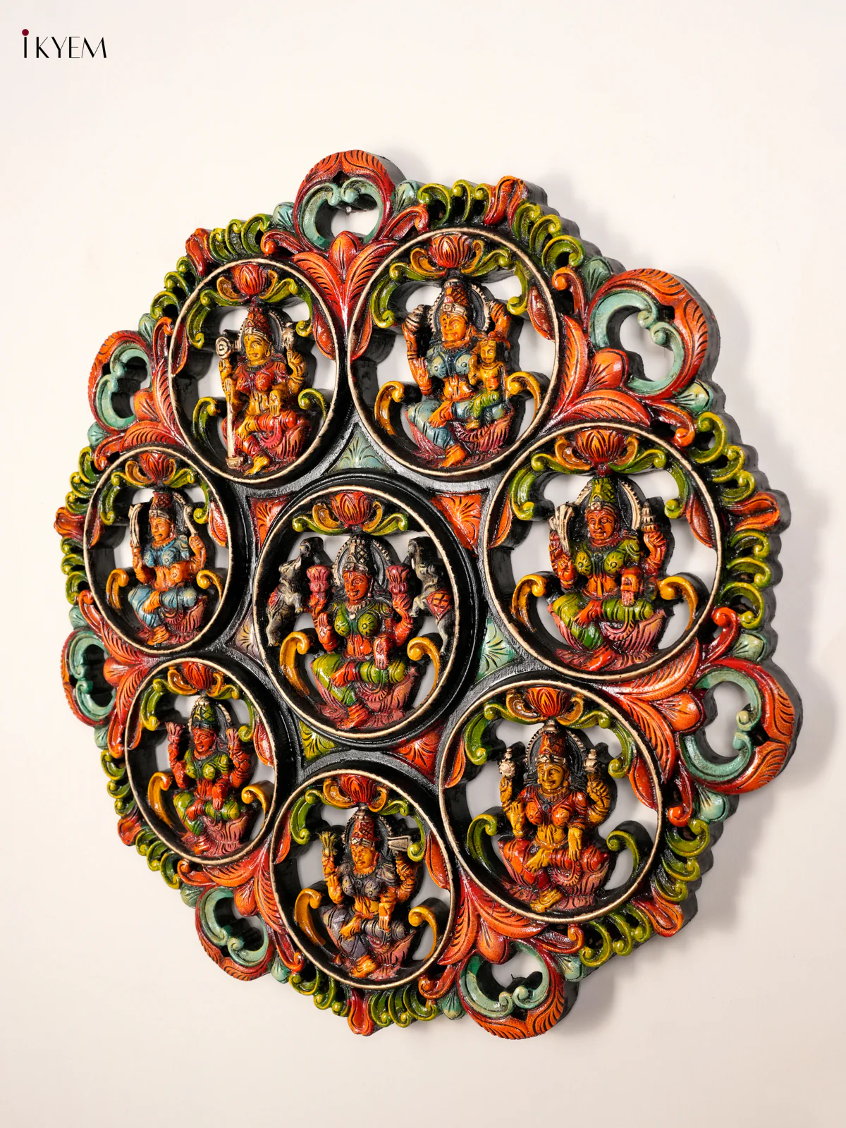 Hand-Painted Wooden Ashtalakshmi Circular Panel - Small-KED13027 - Image 5