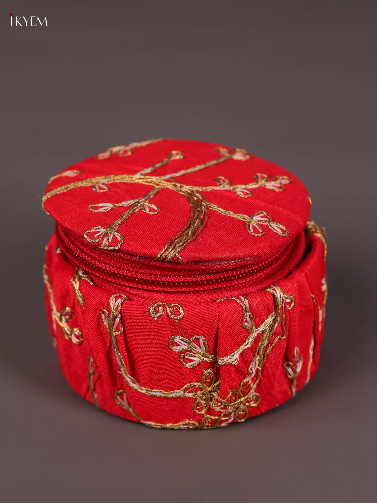 Golden Zari Embroidered Bangle Box - Red-KED13030