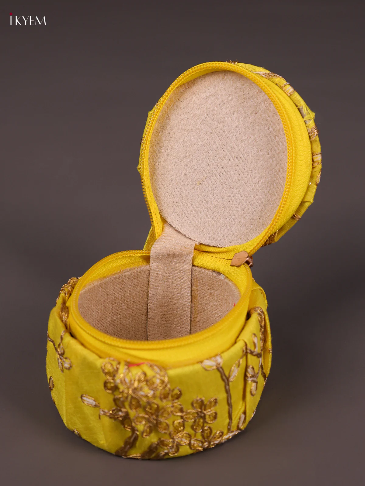 Golden Zari Embroidered Bangle Box - Yellow-KED13033 - Image 2