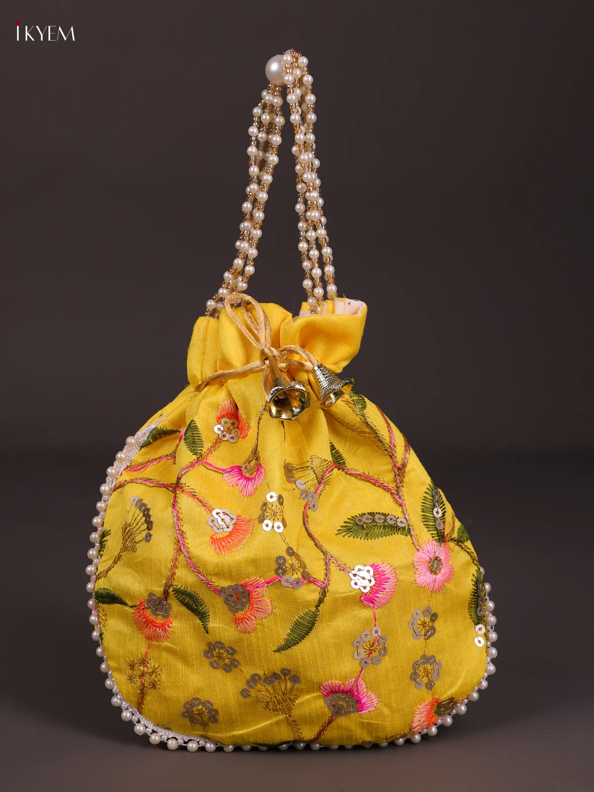 Designer Floral Potli Bag - Yellow-KED13042