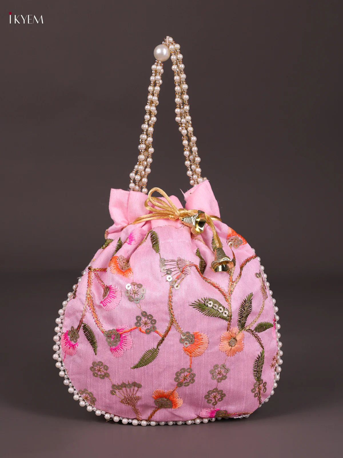 Designer Floral Potli Bag - Baby Pink-KED13045