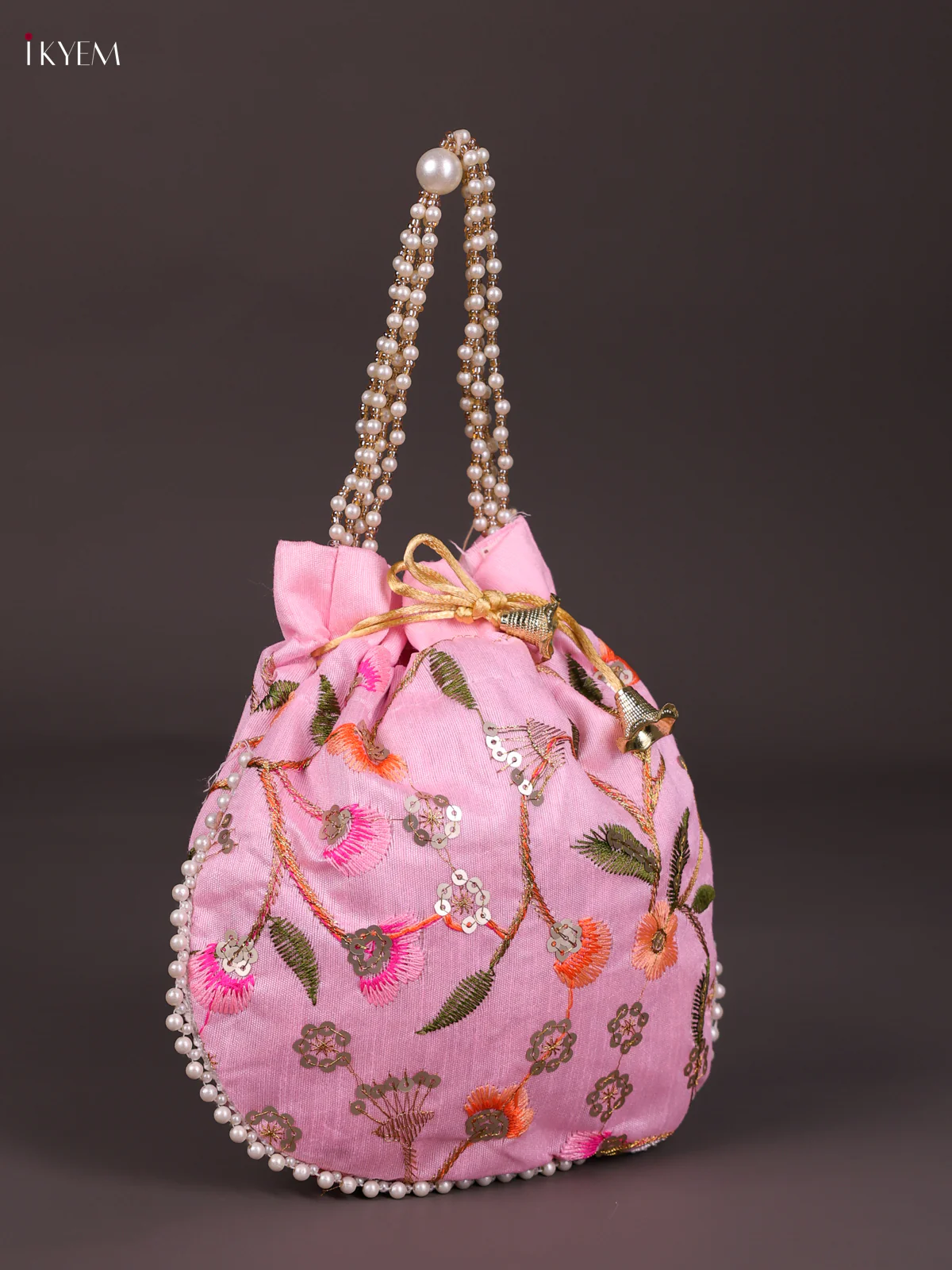 Designer Floral Potli Bag - Baby Pink-KED13045 - Image 2