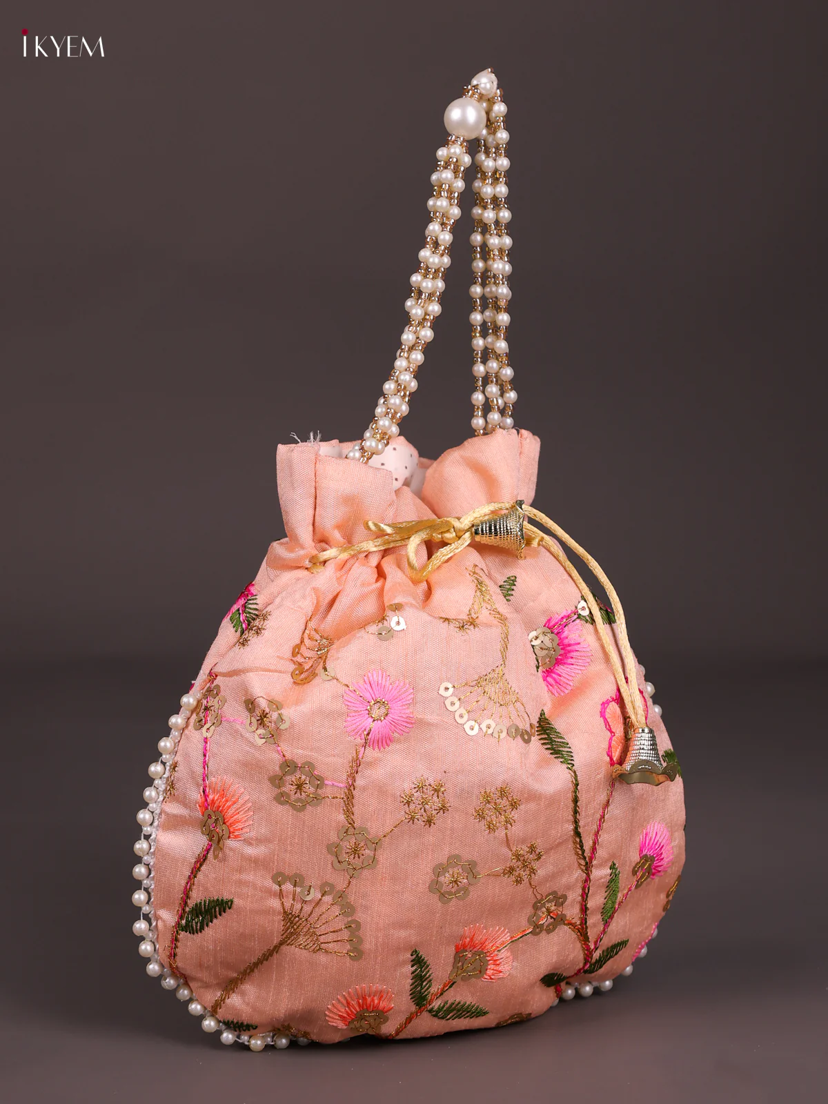 Designer Floral Potli Bag - Peach-KED13046 - Image 2