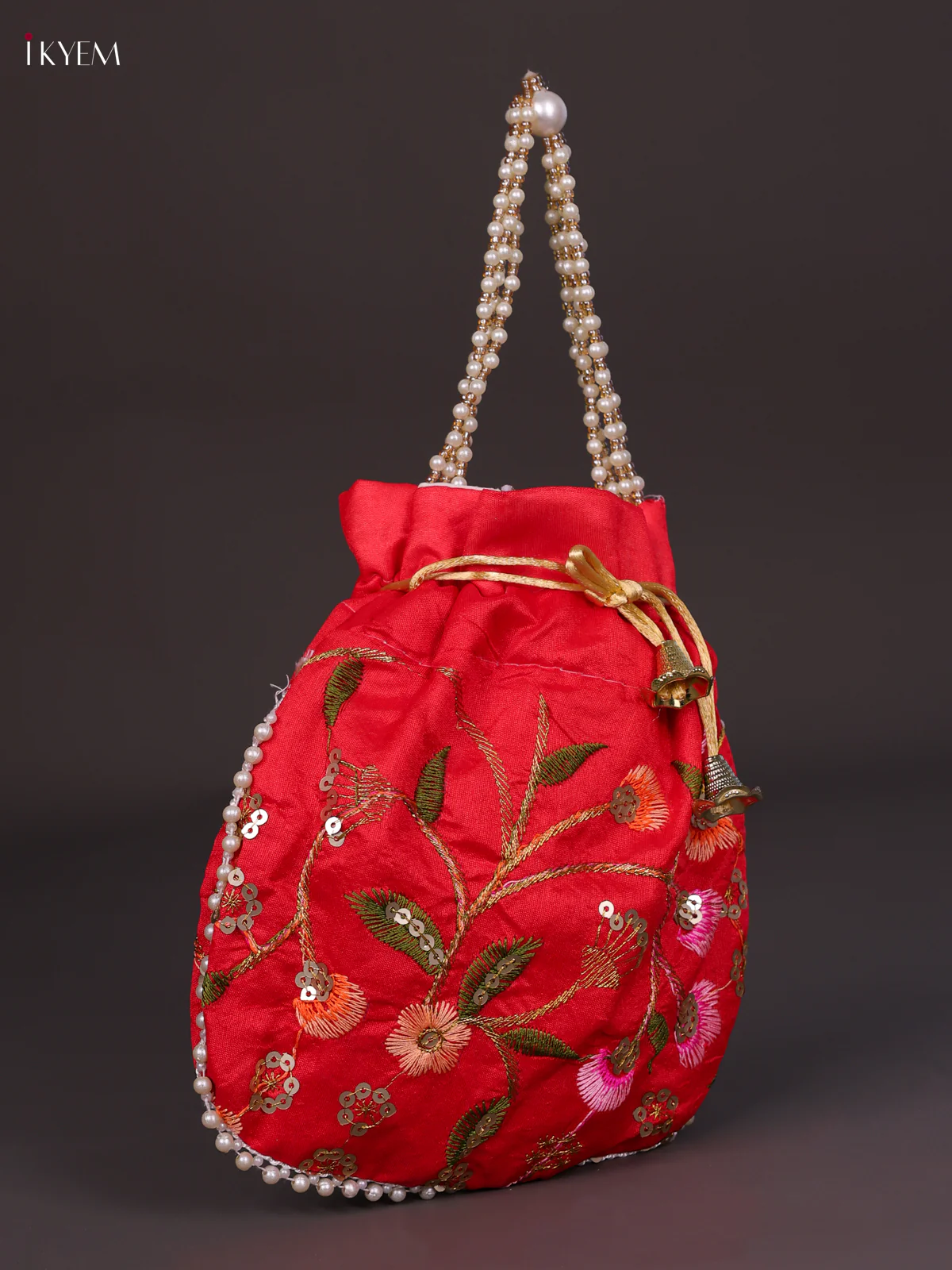 Designer Floral Potli Bag - Red-KED13048 - Image 2