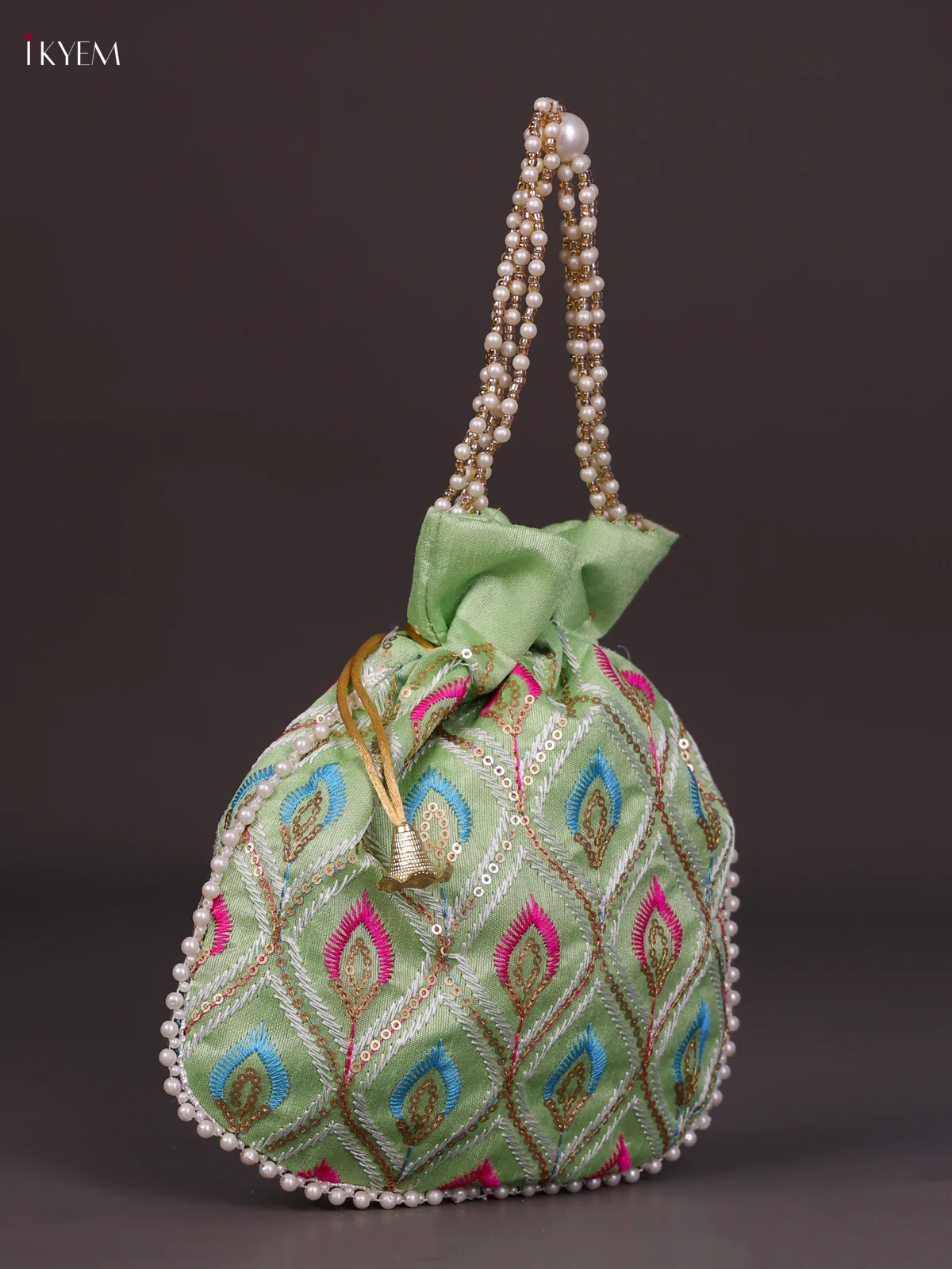 Multicolour Designer Embroidered Potli Bag - Pista Green-KED13049 - Image 2