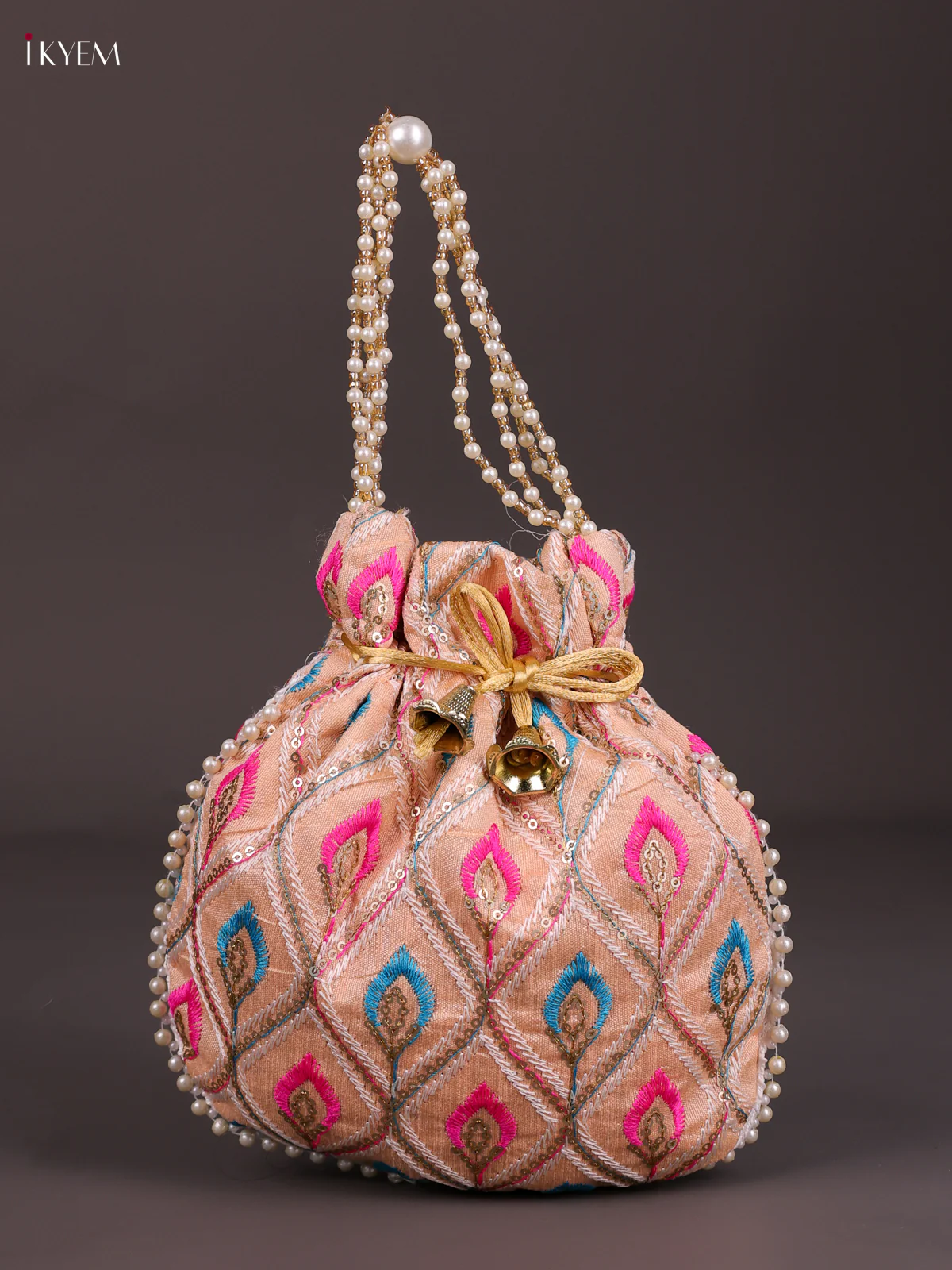 Multicolour Designer Embroidered Potli Bag - Peach-KED13051