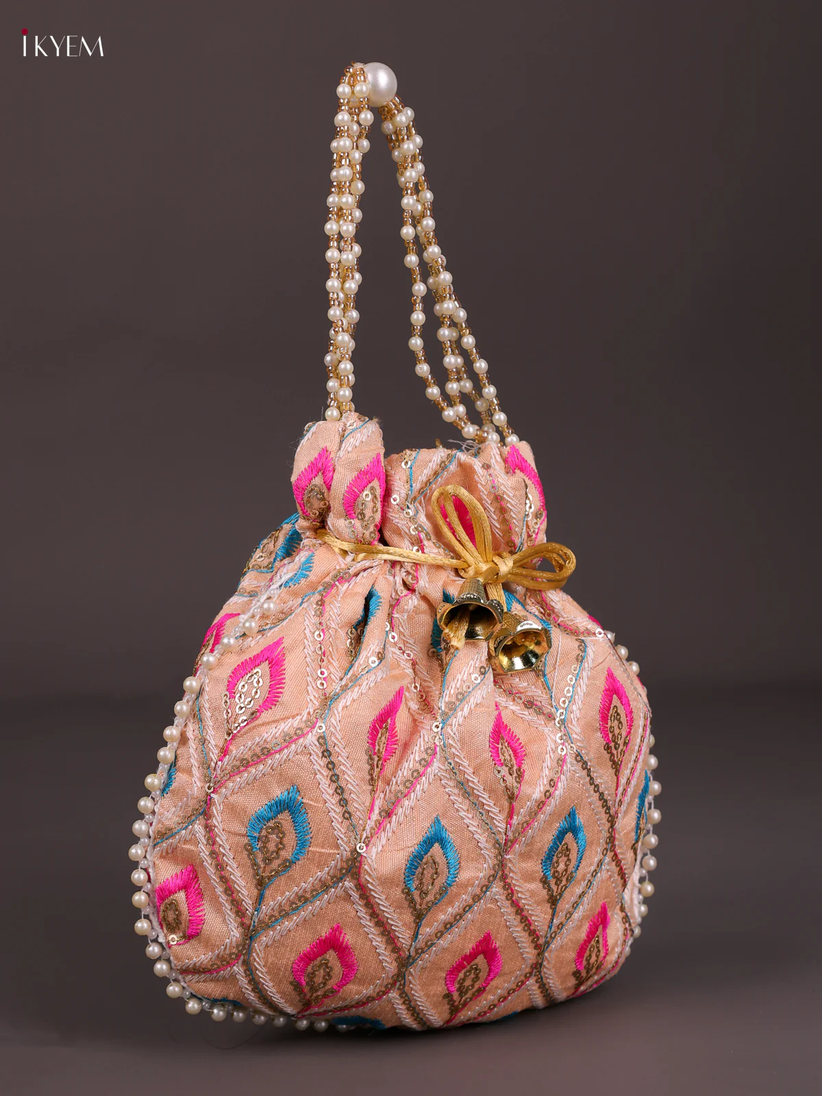 Multicolour Designer Embroidered Potli Bag - Peach-KED13051 - Image 2