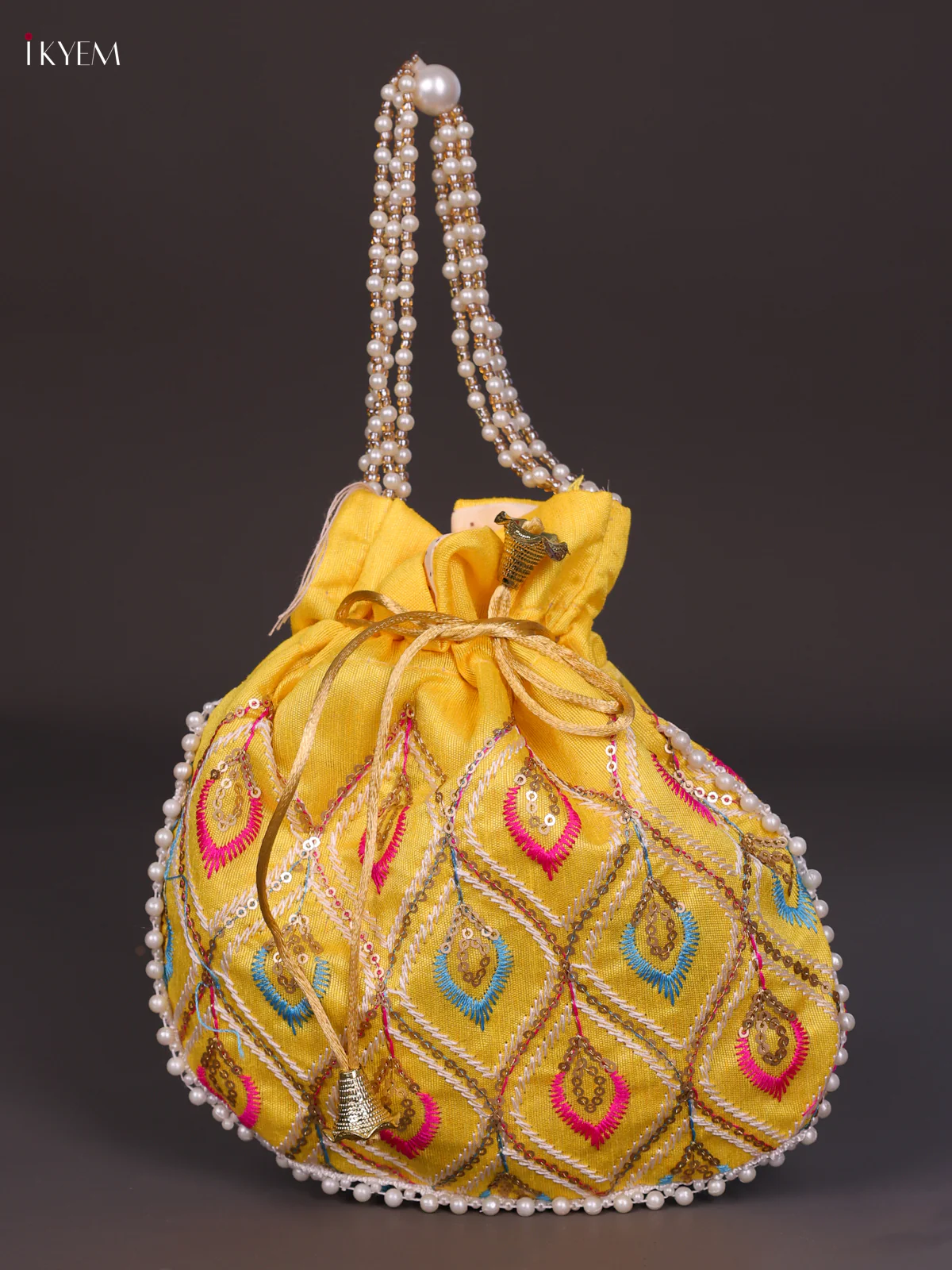Multicolour Designer Embroidered Potli Bag - Yellow-KED13052