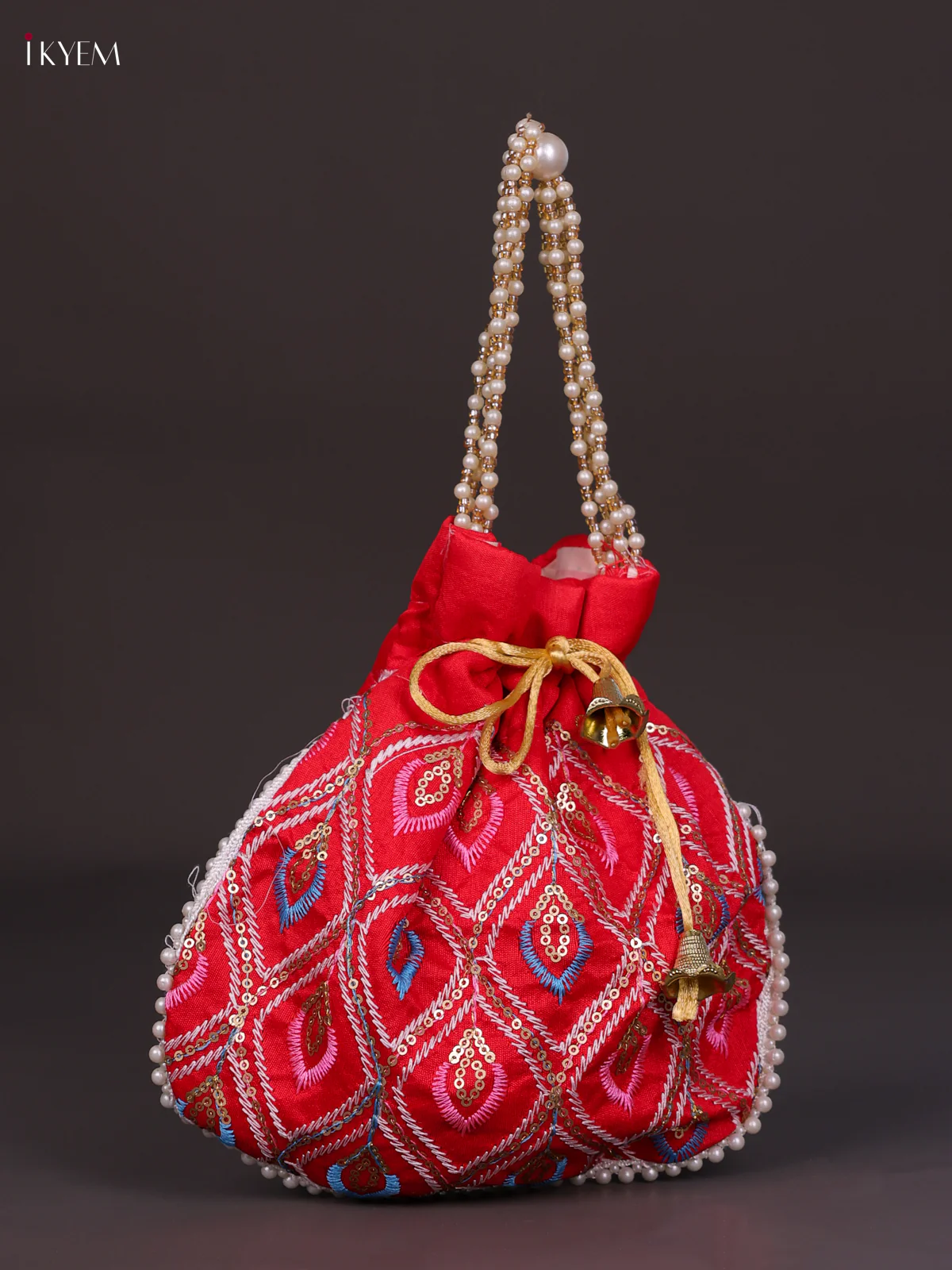 Multicolour Designer Embroidered Potli Bag - Red-KED13053 - Image 2