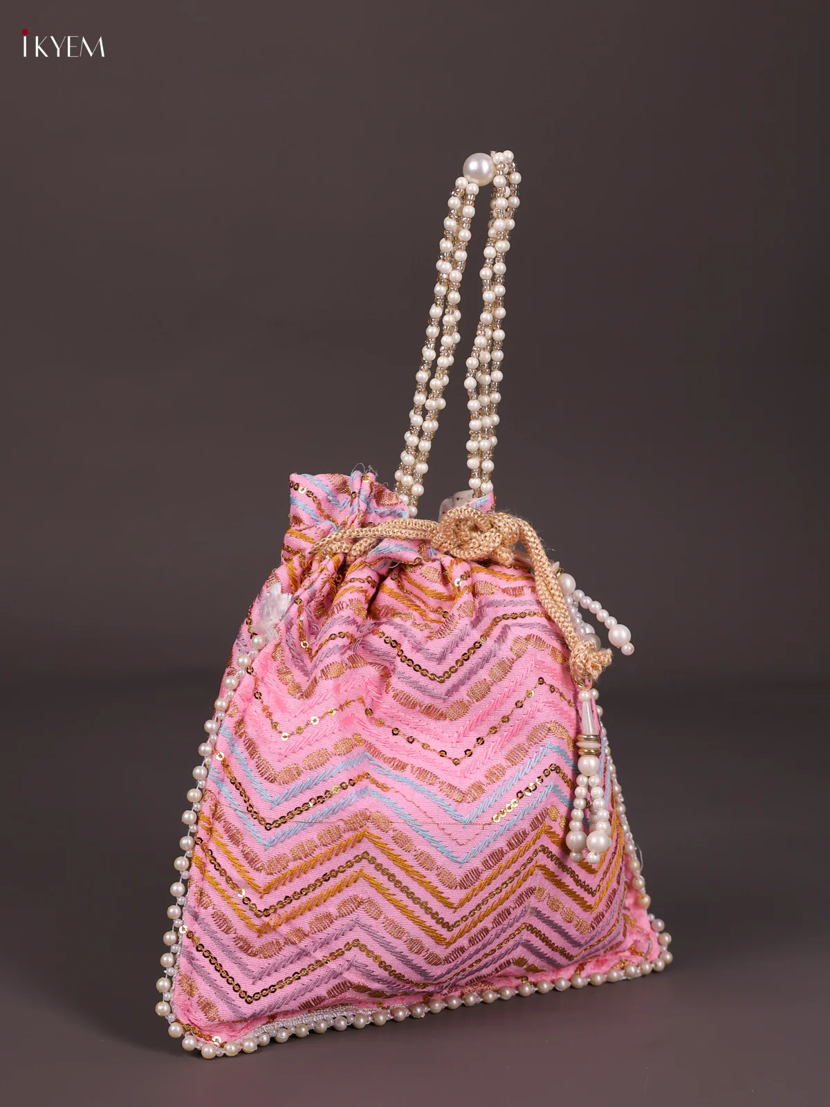 Fancy Designer Embroidered potli Bag - baby Pink-KED13060 - Image 2