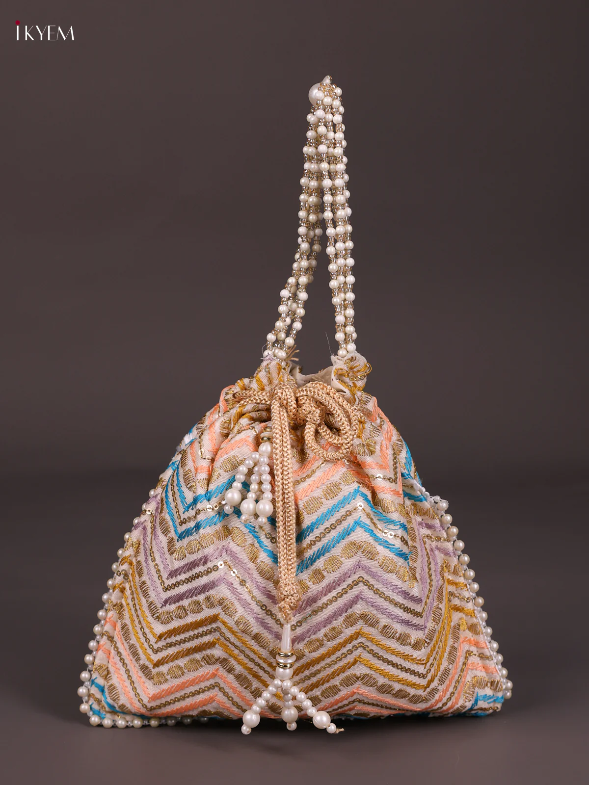 Fancy Designer Embroidered potli Bag - Off White-KED13063