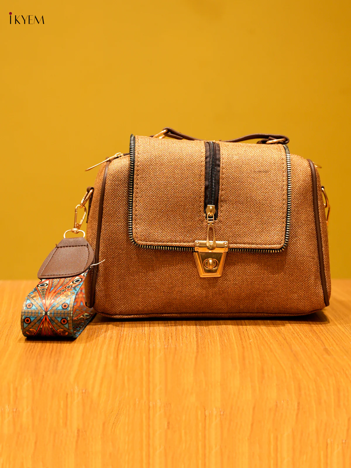 Printed Sling Bag - Brown