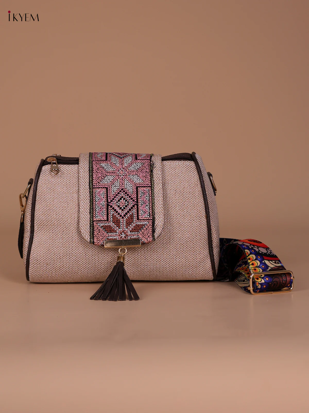 Printed Sling Bag -Cream & Pink