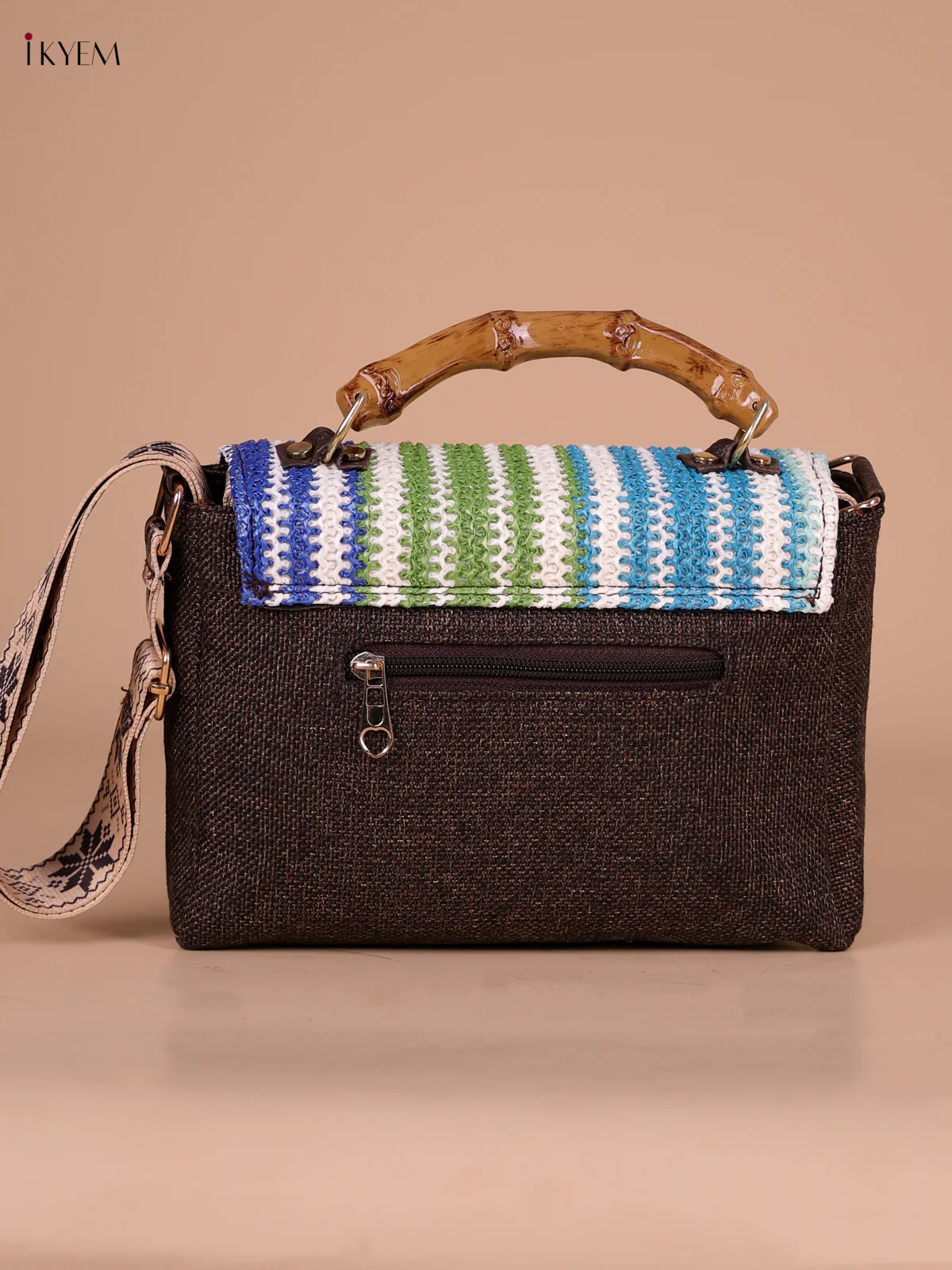 Printed Sling Bag -Brown & Blue - Image 2